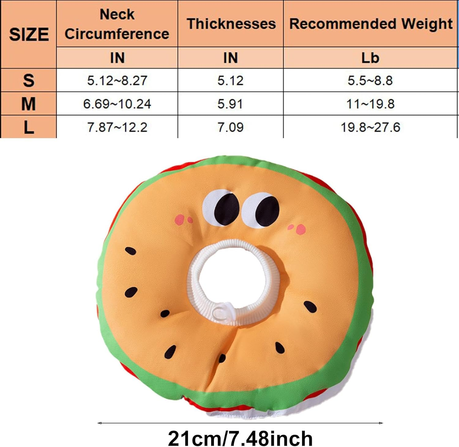 Dog Recovery Collar - Adjustable Dog Cone Collar Cat Neck Pillow in Hamburger Shape | Cat Neck Protector, Comfortable Dog Soft Cone for Cats, Dogs, Pets Recovery image number 6