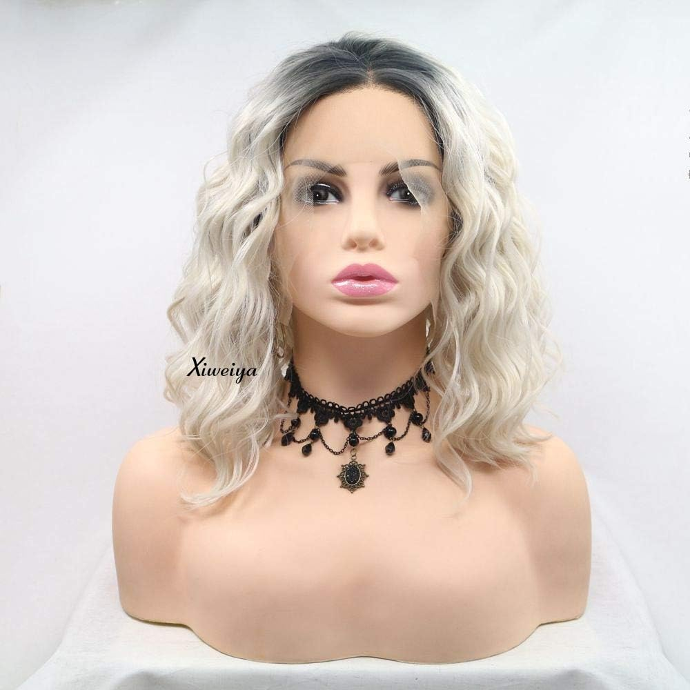 Xiweiya 16" Natural Brown Wavy Wig Synthetic Lace Front Wigs Middle Part Brunette Hair Short Soft Curly Wig Hair Replacement Wig for Women, Drag Queen Makeup - 1B Black image number 6