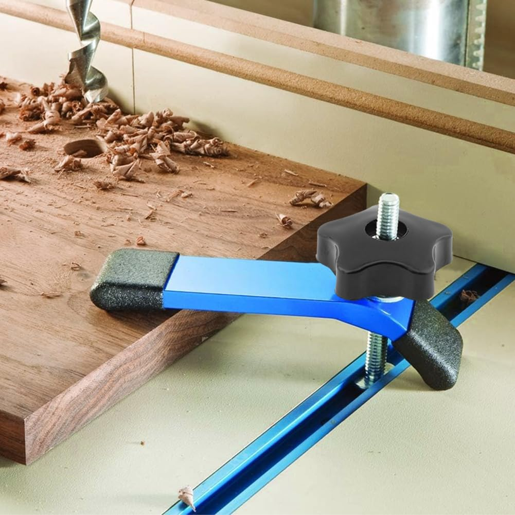 4PCS T-Track Knobs, 3/8 Inch 16 Through-Hole Knobs, Five-Star Thru Threaded Knob Nuts, Star Shape Knurled Clamping Nuts for Sawing Machine, Drilling Machine, Plastic Screw-On Type(Black) image number 5