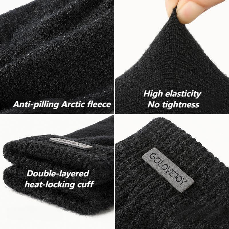 Father'S Day Ideal Gift Thermal Knit Gloves,Fleece Lined Winter Gloves for Men,Grey Thick Warm Wool Gloves,Non-Slip & Anti-Pilling,Touchscreen Compatible（L-Xl）