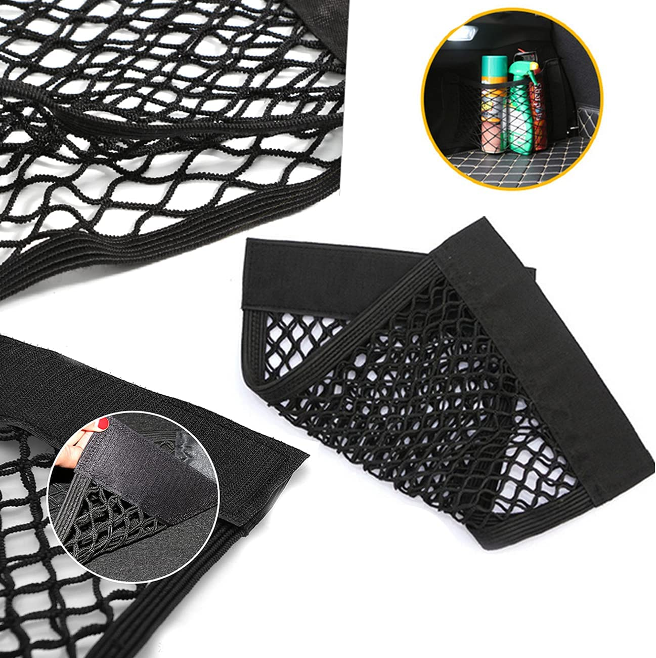Car Boot Storage Nets,Qnlemon 4 Pack Car Storage Mesh Bag Organiser Car Boot Mesh Bag Cark Trunk Storage Net Car Storage Pockets Closure Car Rear Back Seat Organizer Pockets image number 5