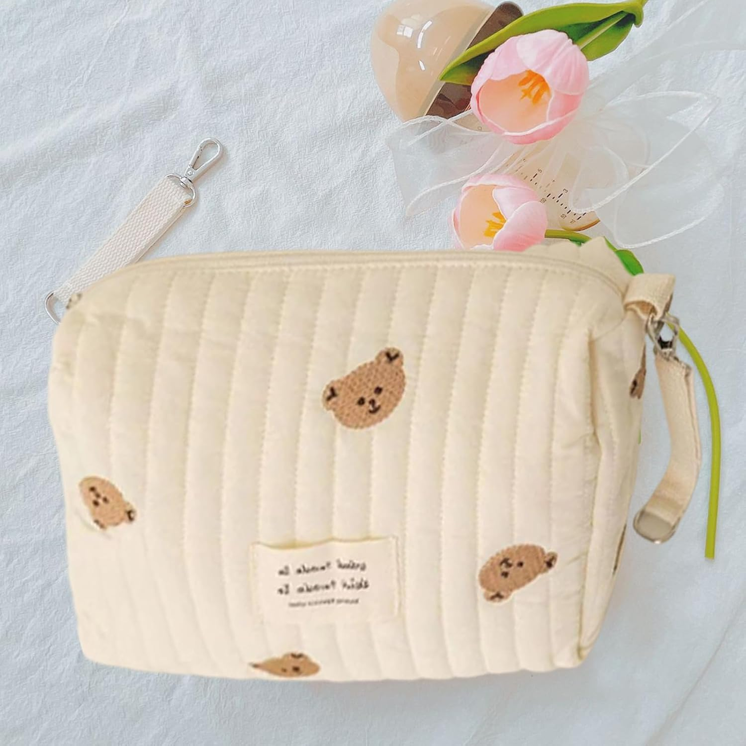 Bag Tote, Portable Stroller Baby Diaper Bag with Cute Pattern, Quilted Cotton Nappy Storage Handbag, Stroller Storage Bags with Zipper for Outdoor Shopping and Travel