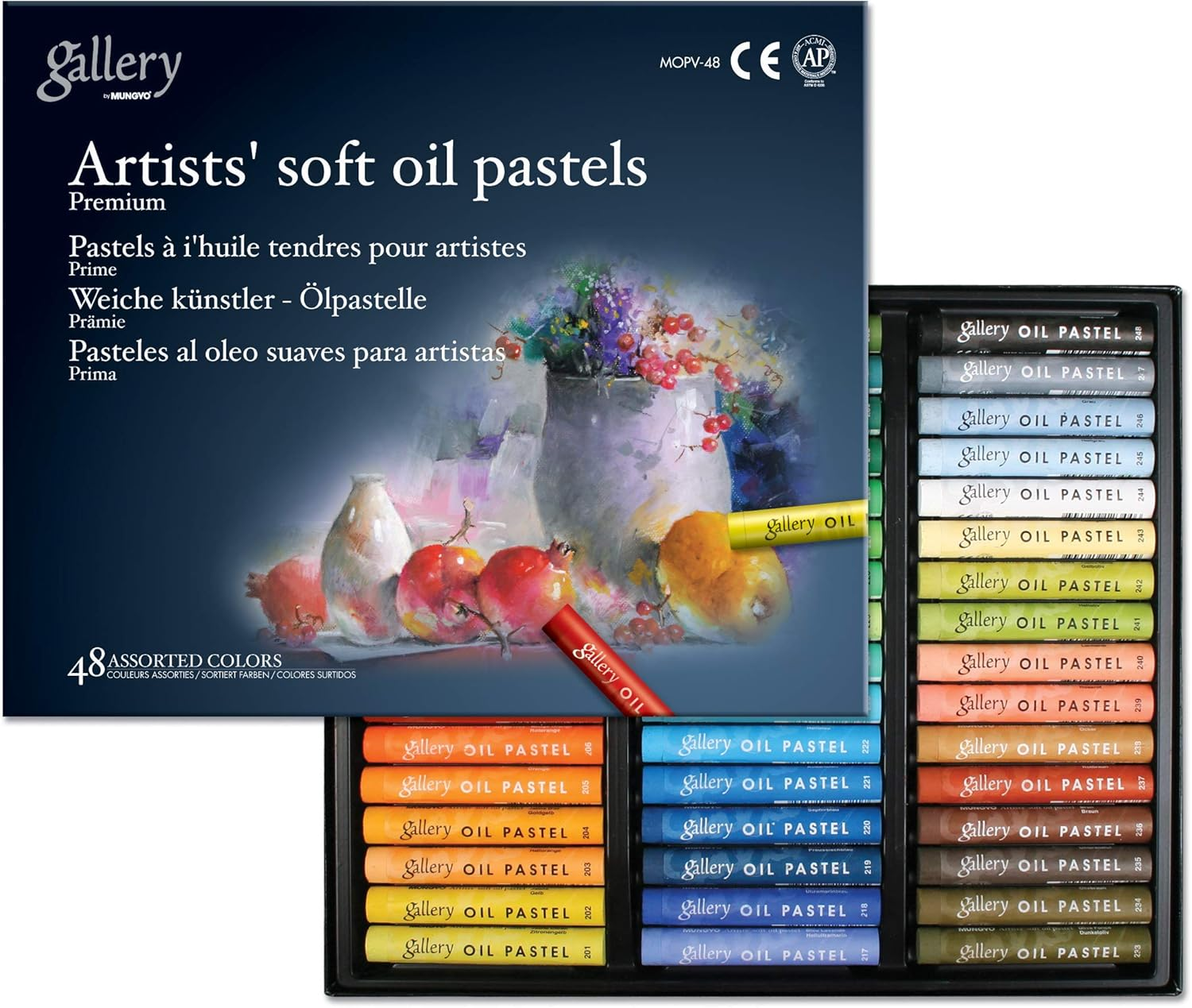 Mungyo Gallery Soft Oil Pastels Set of 48 (Incl. Blending Stumps and Sandpaper Set, Pastel Holder)