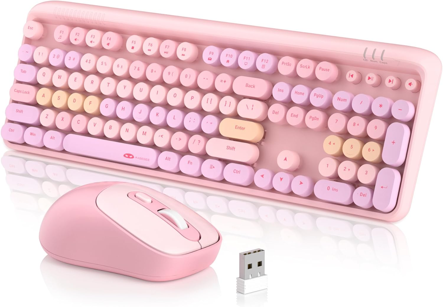 Magegee GK960 Wireless Gaming Keyboard, RGB Tri-Mode Wired/Bt/2.4G Creamy Keyboard with Number Pad, 4000Mah Battery, Knob Control, Side Printed Keycaps, 19-Key Anti-Ghosting for Win/Mac (Black & Pink)