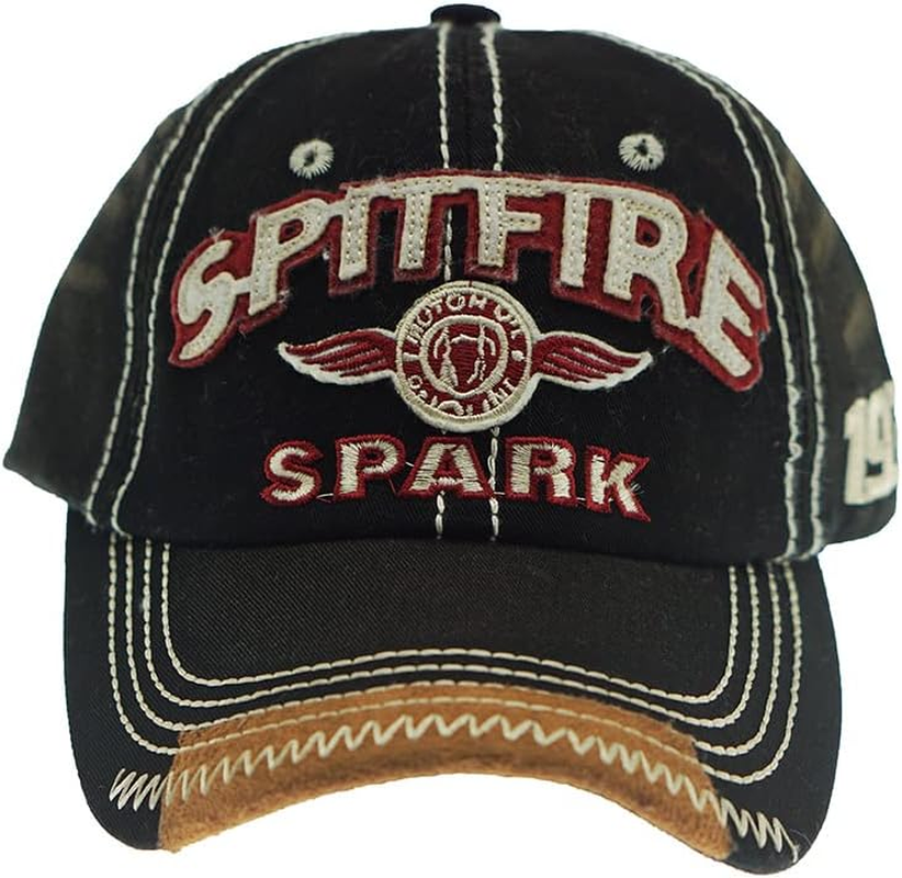 YULOONG Vintage Baseball Cap Embroidery Spitfire Washed Denim Trucker Cap 100% Cotton Sun Hat for Men Women Adjustable Size - Grey image number 7