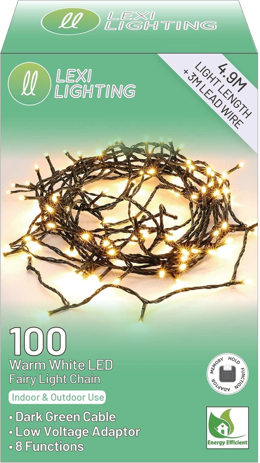 Lexi Lighting 100 LED Fairy Light Chain, Warm White, 4.95M Festive String Lights with 8 Functions Mode, Memory Hold, Xmas, Parties, Weddings, Indoor/Outdoor Use - Garden/Patio Decoration - Warm White image number 6