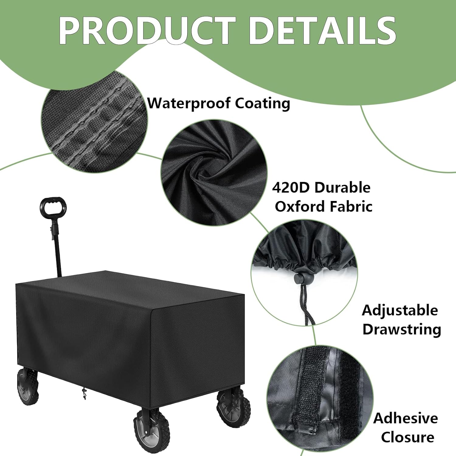 Folding Garden Cart Cover - Waterproof, Dustproof Oxford Cloth Protective Cover for Festival Wagon, Cart (97X61X56Cm) image number 1
