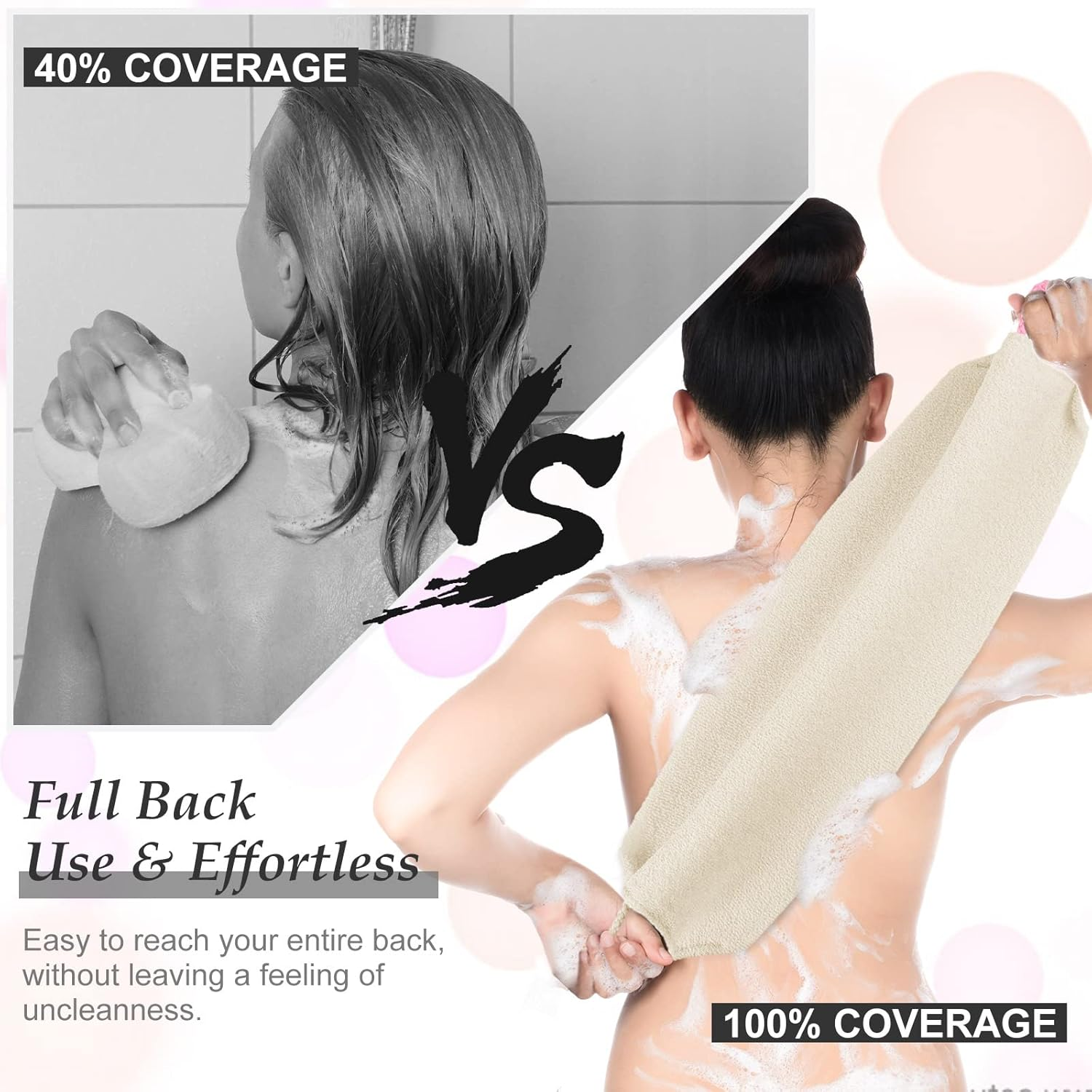 Moukeren Exfoliating Back Scrubber with Handles 4 Pack Nylon Back Exfoliator Extended Length Washers Scrubbers Stretchable Pull Strap Exfoliating Washcloth(Grey, Cream White) image number 3