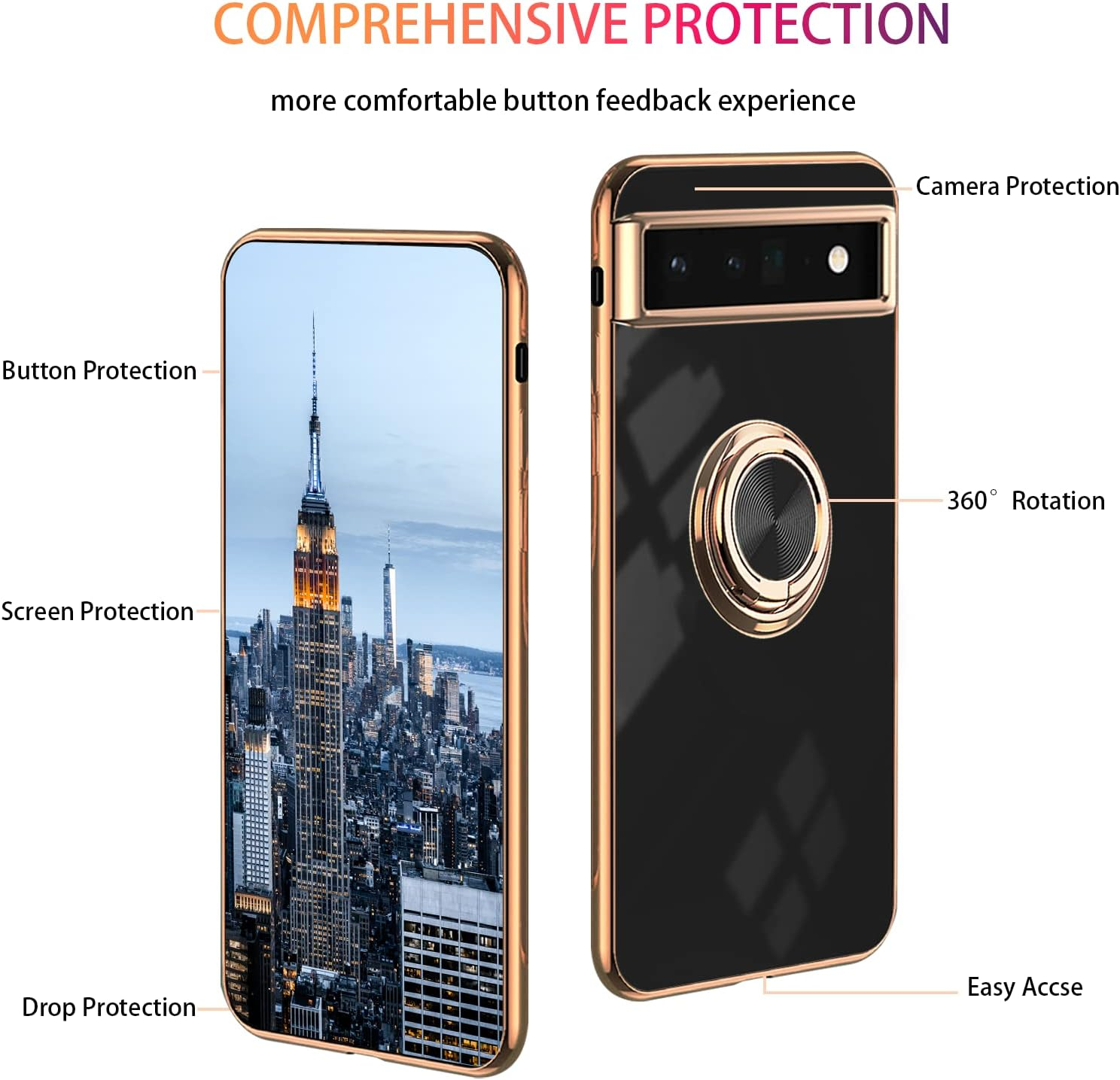 Compatible with Google Pixel 6A Silicone TPU Mobile Phone Case Google Pixel 6A Shockproof Ultra Thin Cover Protective Case with Magnetic Ring (Black) image number 2