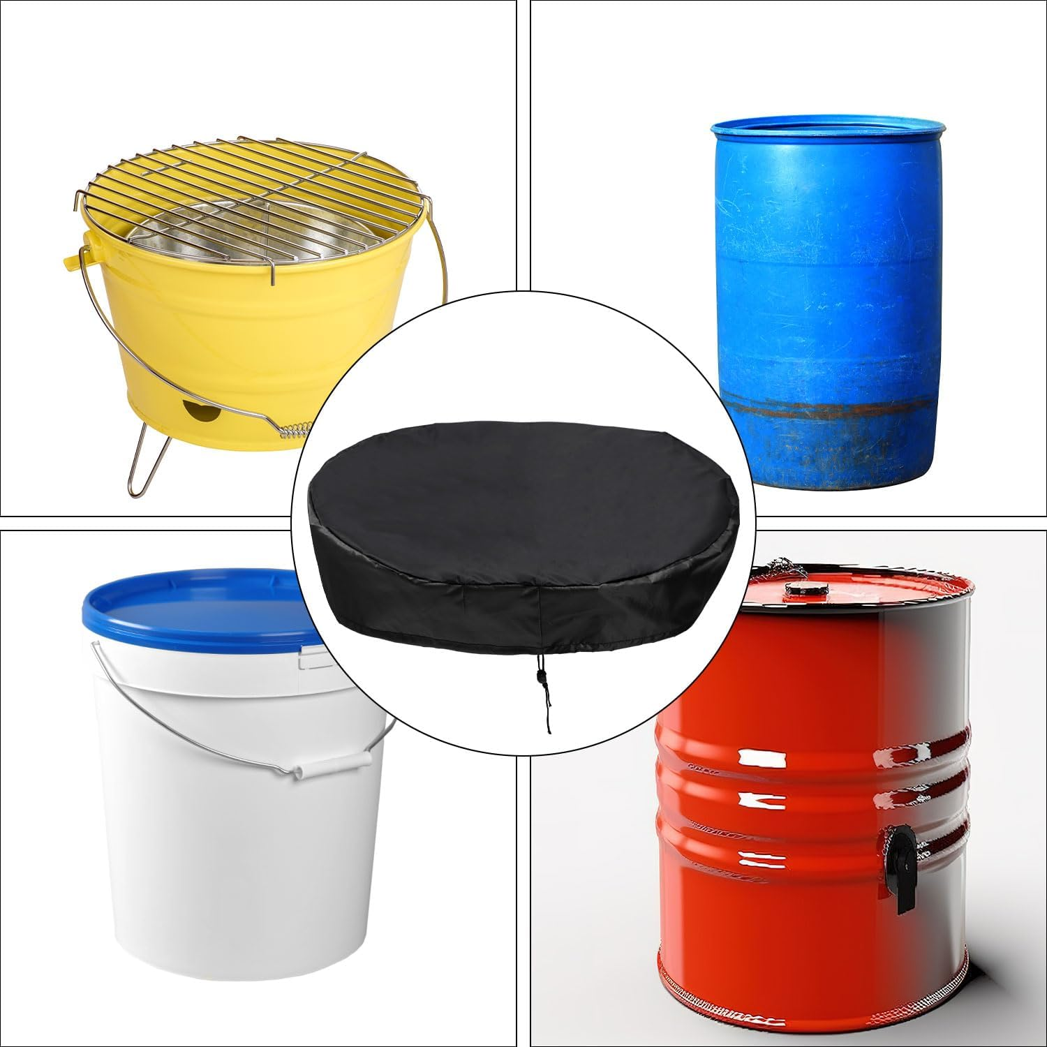 3Pcs 55 Gallon Drum Cover, Waterproof Trash Can Covers Outdoor Stretchable 55 Gallon Barrel Lid Oxford Fabric with PU Coating Rain Barrel Cover with Drawstring image number 4