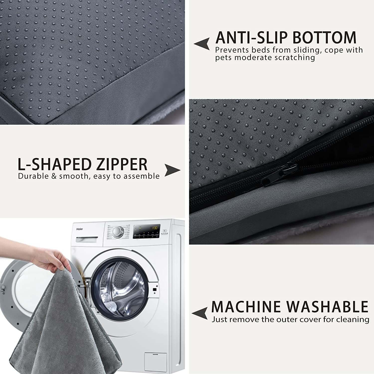 Dog Crate Bed Waterproof Deluxe Plush Dog Beds with Removable Washable Cover Anti-Slip Bottom Pet Sleeping Mattress for Large, Medium, Jumbo, Small Dogs, 35 X 22 Inch, Gray image number 6