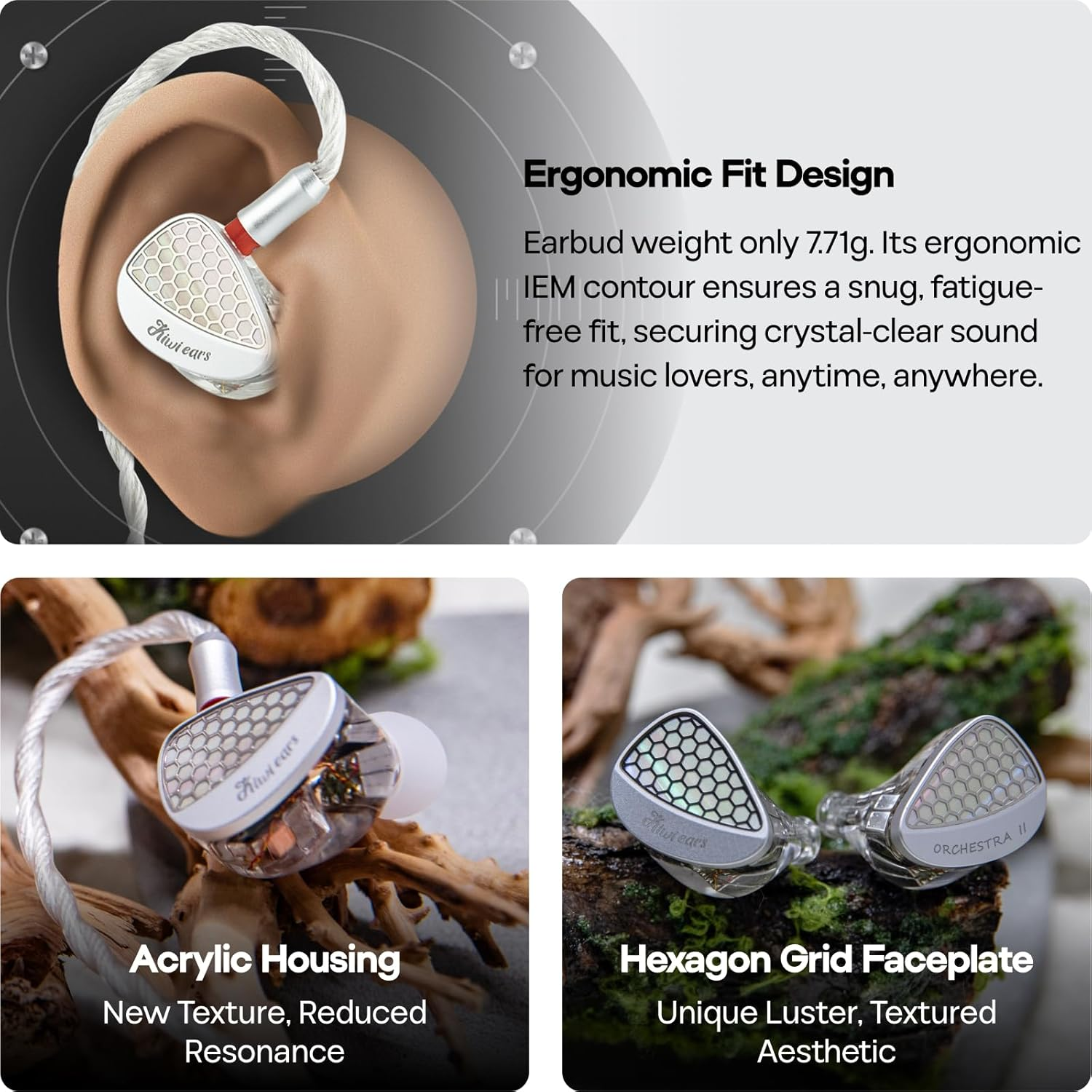 Linsoul Kiwi Ears Orchestra II 10BA Professional In-Ear Monitor, Hifi Wired IEM Earbuds with Superlative Tonal Balance, Handcrafts Shell for All Individuals and Music Genres (Silver) image number 2