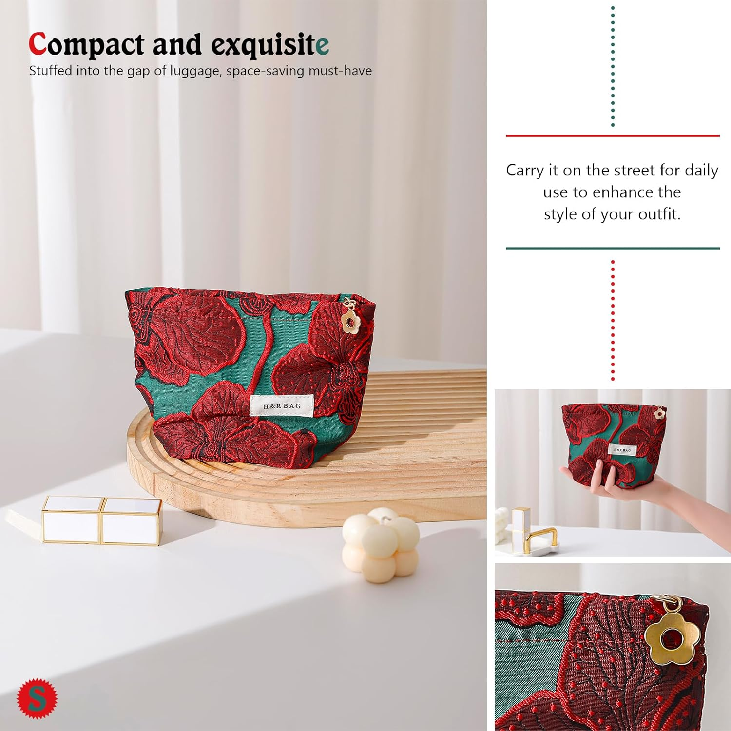 [2-Pack] Vintage Chinese Red Jacquard Makeup Bags Set - Large & Small Travel Cosmetic Organizer Pouches for Women (17Cm & 26Cm) image number 1
