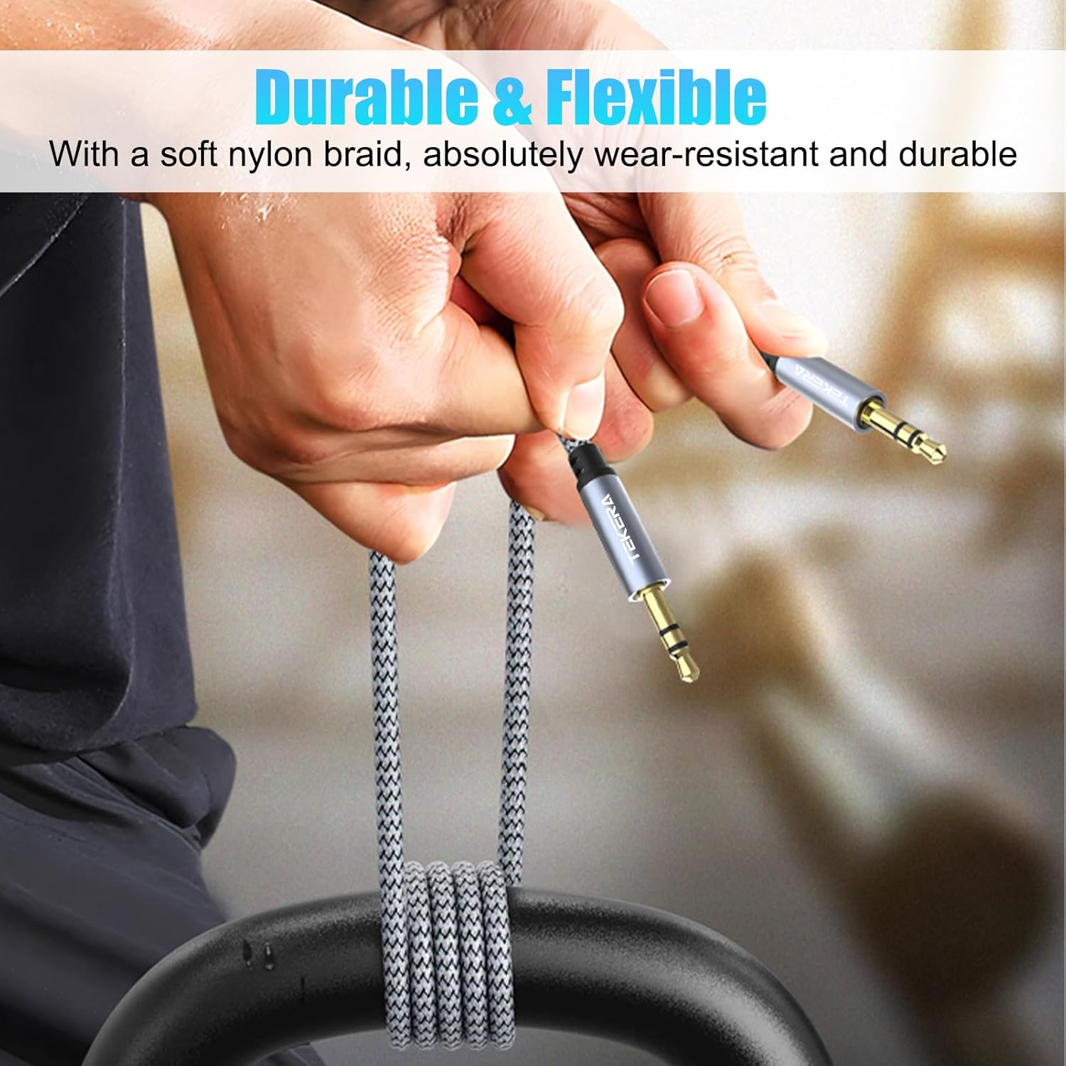 TEKERA 3.5Mm Male to Male Aux Cable 1M, Nylon Braided Stereo Audio Cable for Car, Phone, Speaker, Headphones, Laptop, Home Theater &ndash; Hi-Fi Sound, Durable Jack to Jack Cord (3.3FT/1M) image number 5