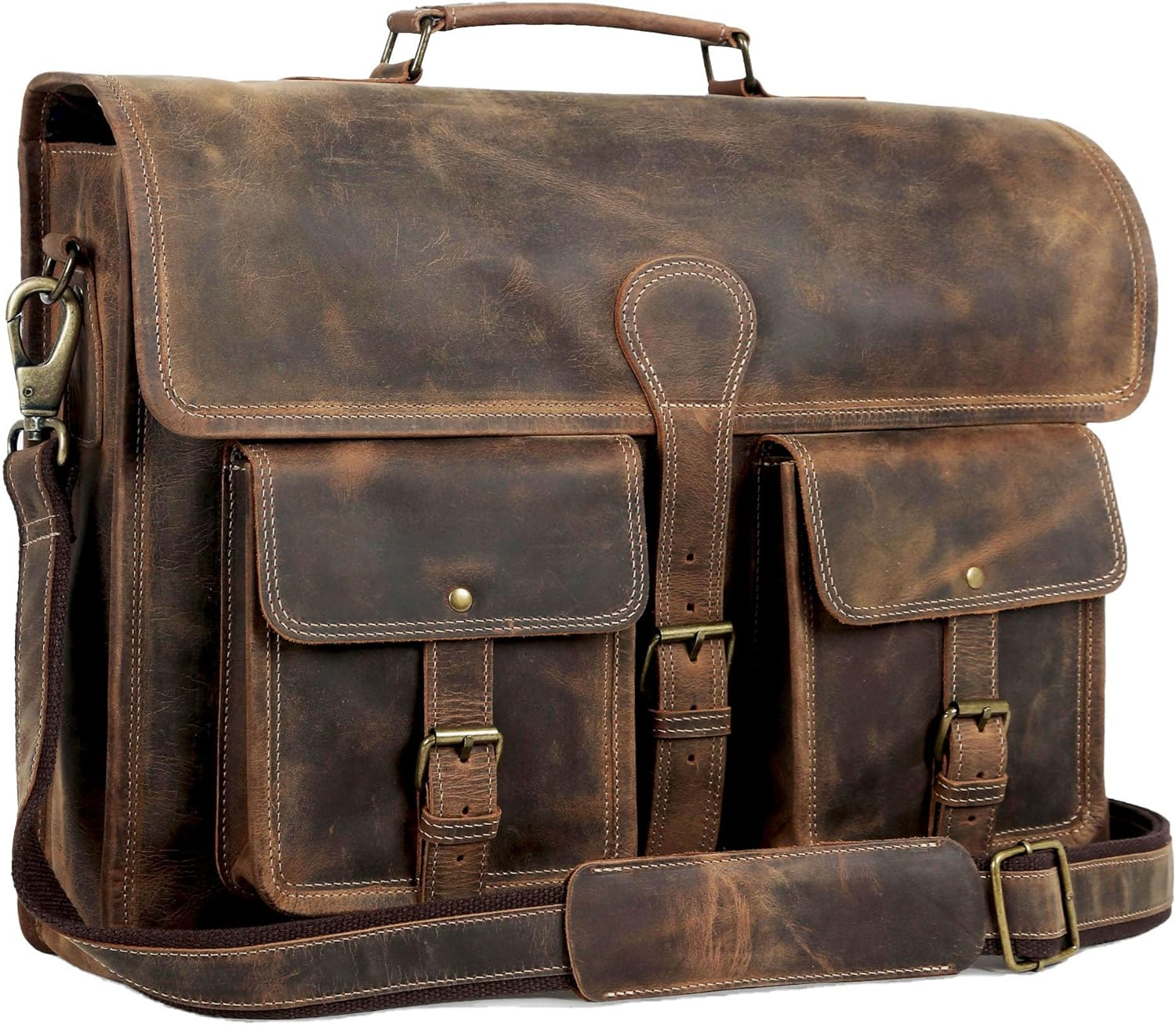 Leather Briefcase 18 Inch Laptop Messenger Bag for Men and Women Best Satchel Office Bag image number 4