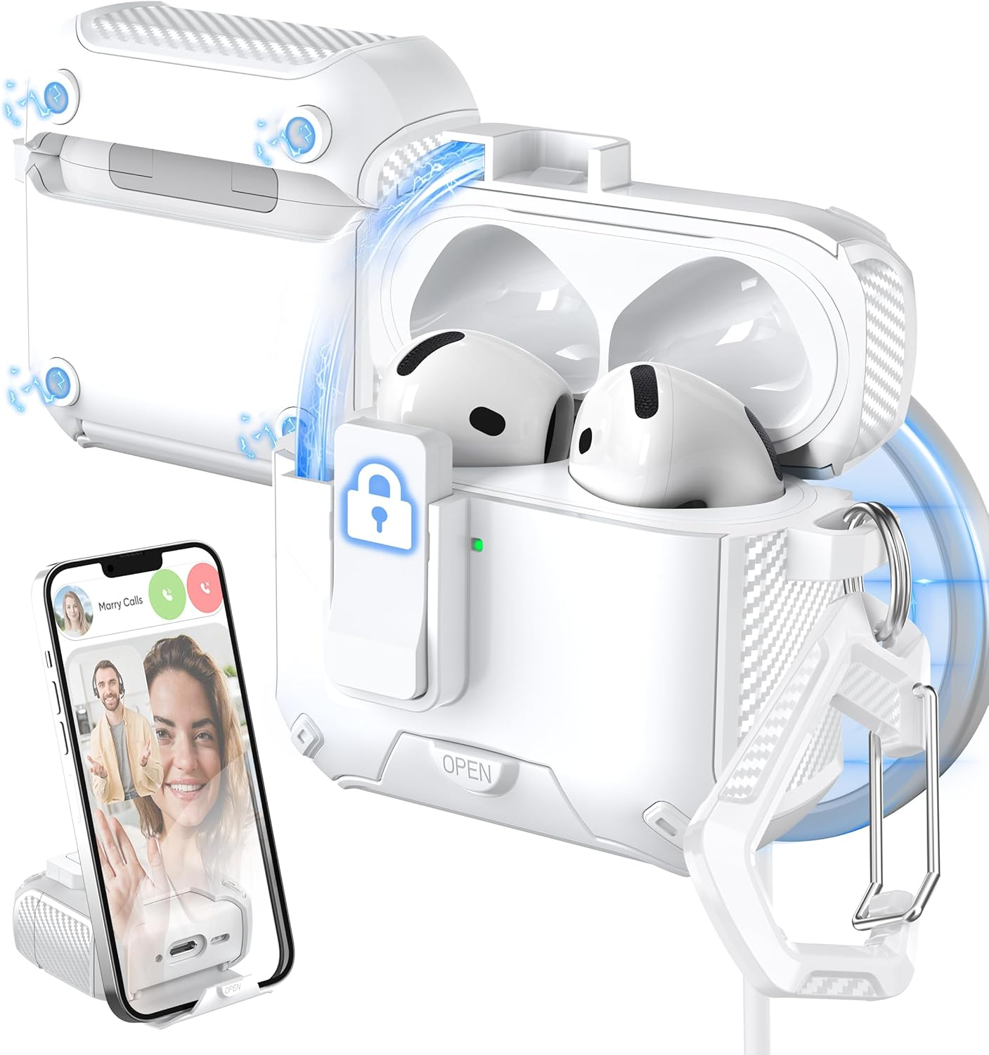 For Airpods 4Th Generation Case Cover, Compatible with Magsafe, Magnetic Automatic Lock, Charging Port Dust-Proof & Stand Design with Cleaning Kit for Airpods 4 Case 2024, Snow White image number 4