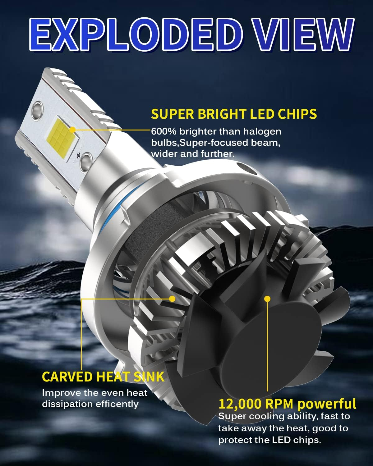 9005 9006 LED Headlight Bulbs Combo, 2023 Upgraded 44000LM 600% Brighter HB3 HB4 High and Low Beam, 6500K Cool Withe Super Bright LED Conversion Kit, Pack of 4&hellip; image number 6