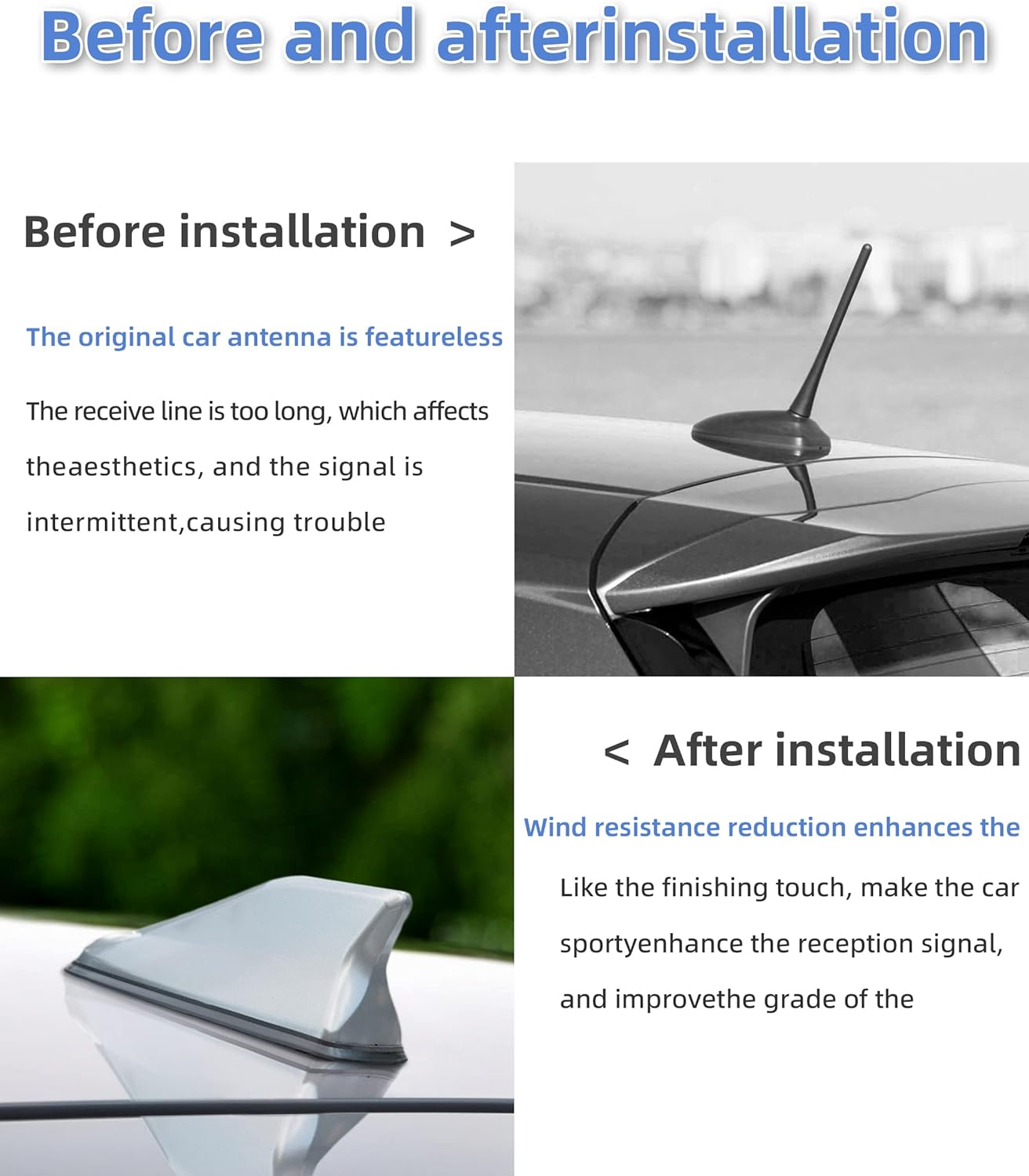 Car Shark Fin Antenna Cover,Universal Car Shark Fin Antenna AM/FM Radio Signal Roof Aerial,Car Decoration Antenna Cover with Adhesive Tape,Car Radio Base Replacement Accessories (Silver) - Black image number 7