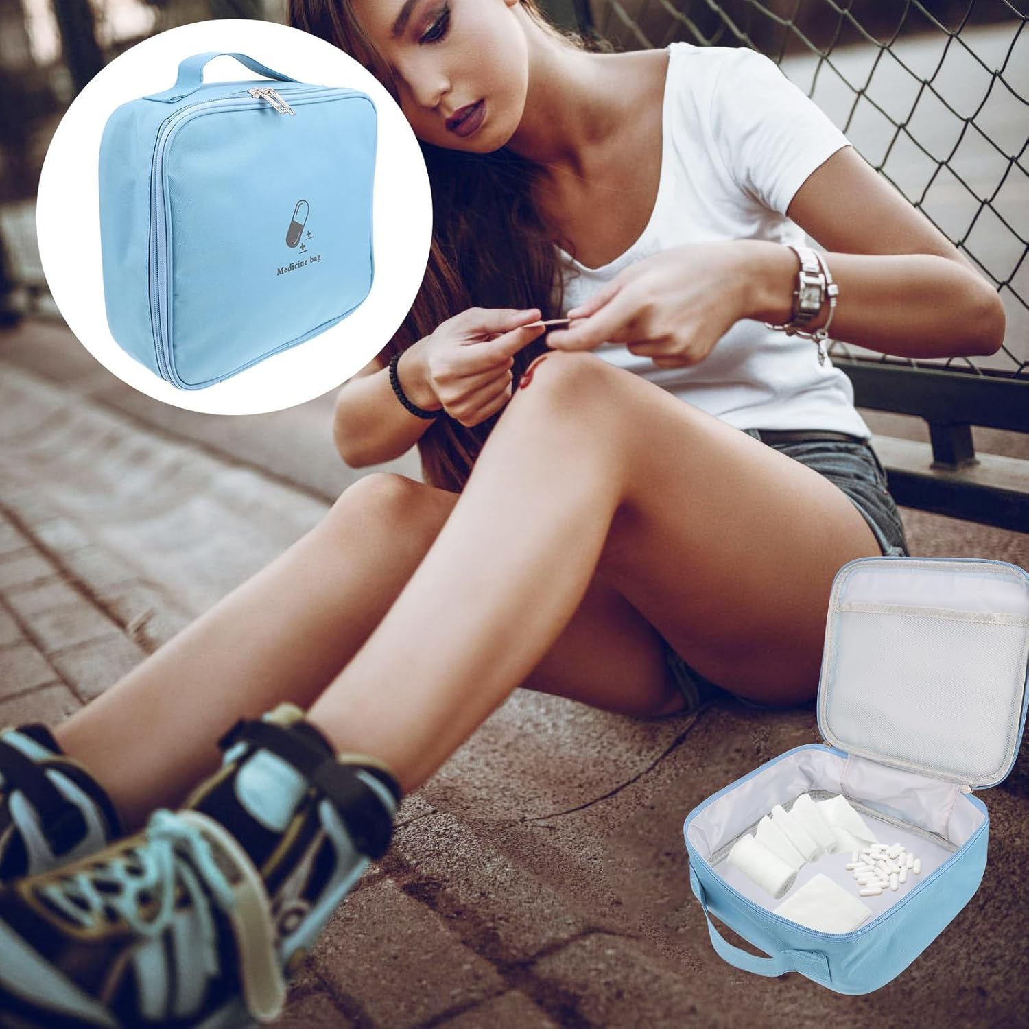 Healeved Toiletry Organizer Bag Medication Organizer Emergency Empty Pouch Carrier Cloth Bag Emergency Storage Bag Medicine Container Cosmetic Organizer Green Cosmetics Organizer Bag image number 4