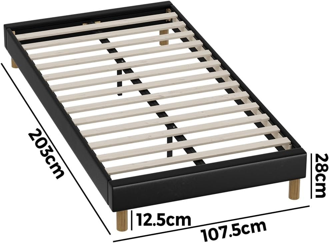 Oikiture King Single Bed with Leather Upholstery King Single Bed Frame Platfrom Foundation for Mattress Topper Black image number 2