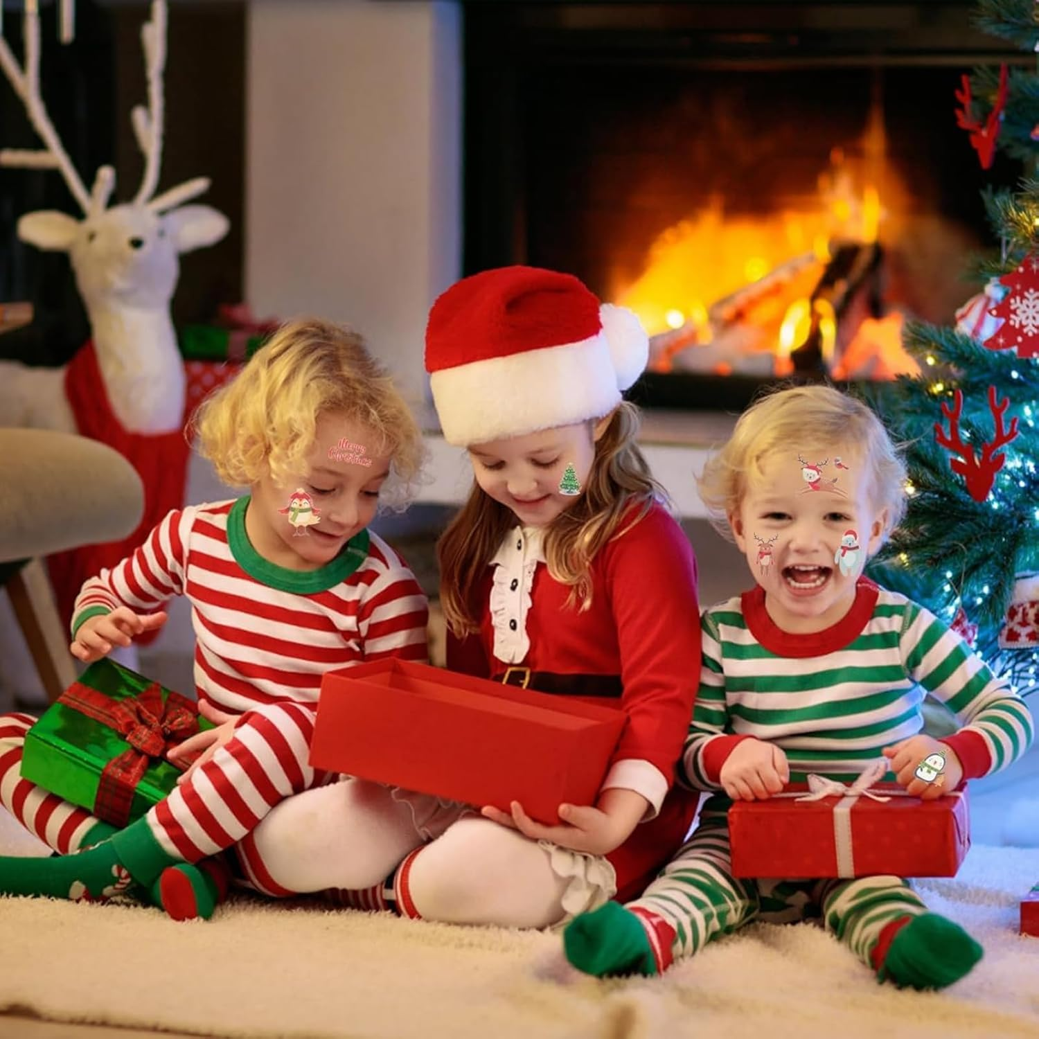 Itadaku 10 Sheets Christmas Temporary Tattoos, Waterproof Cute Tattoo Stickers for Body & Face, Holiday Party Favors, Goodie Bag Fillers for Boys & Girls image number 2