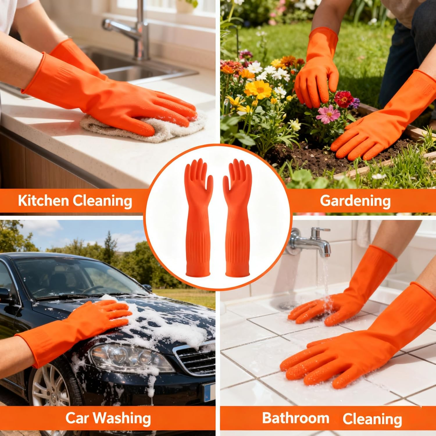 Latex Cleaning Gloves, Reusable Dishwashing Gloves, Soft Kitchen Glove ，For Dishwashing and Household Cleaning(Red)） image number 1