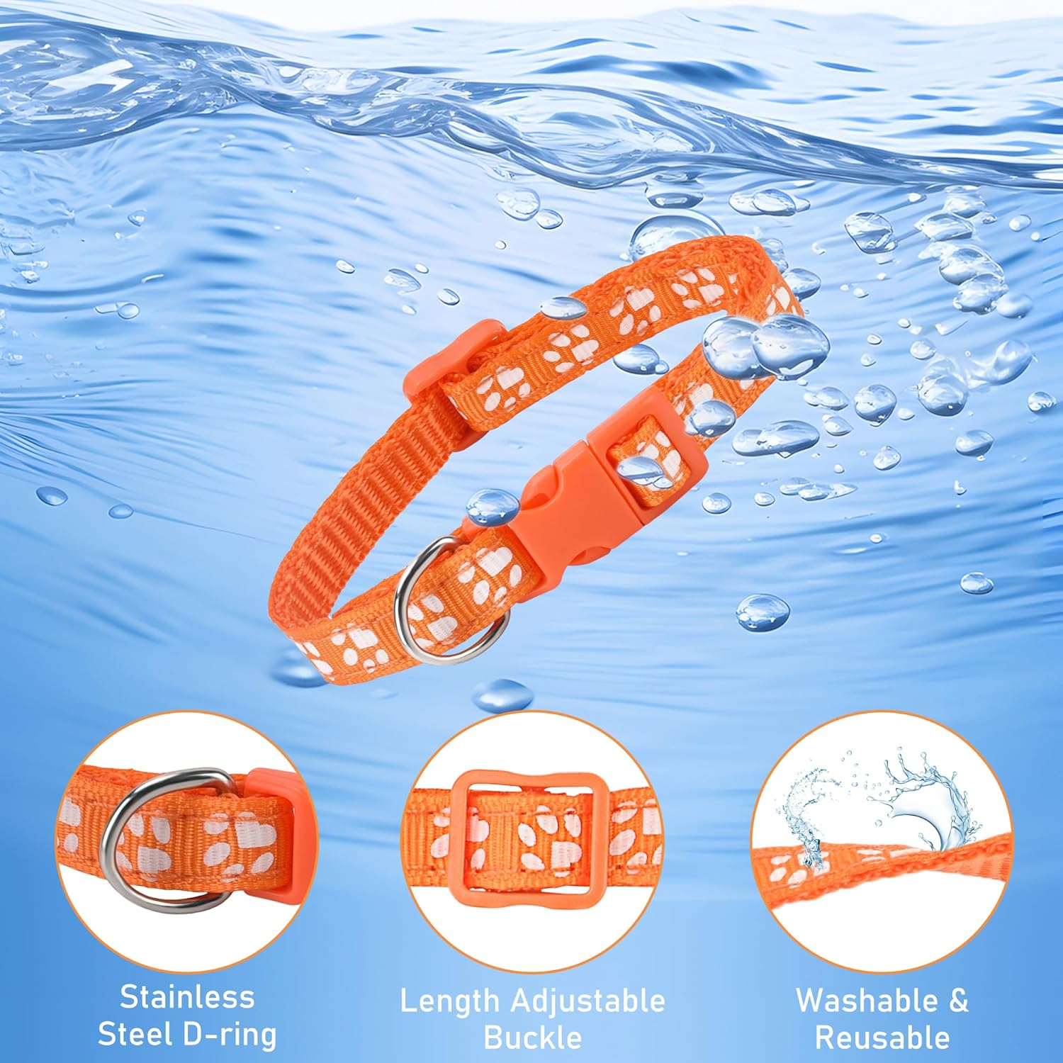 GAMUDA Puppy Collars, Super Soft Nylon Adjustable Whelping ID Bands, Footprint Pattern Litter Set with 2 Record Keeping Charts, 12 Pack (S) image number 2