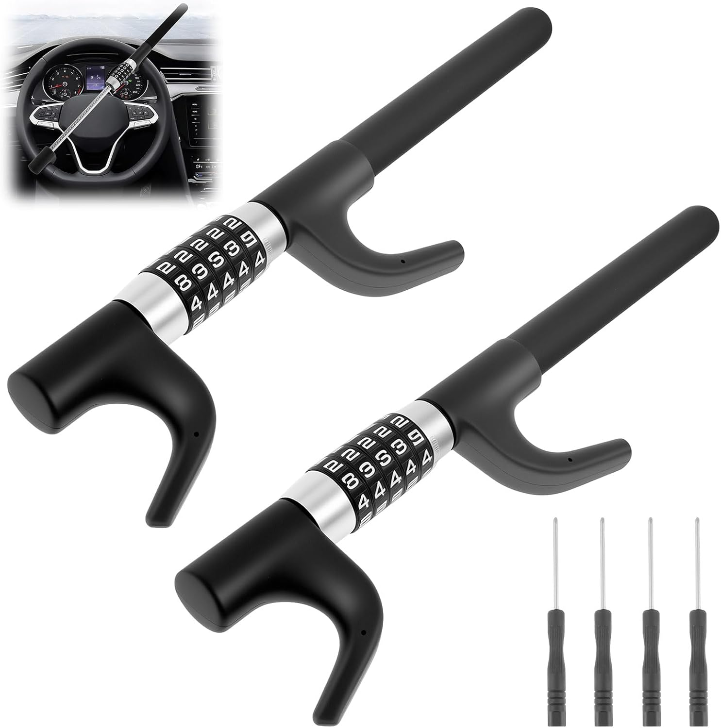 Steering Wheel Lock Keyless Retractable Car Security anti Theft Lock Combination Double Hook 5 Coded Combination Lock for Car Universal Model for Cars Suvs Vans Trucks (1Pc)