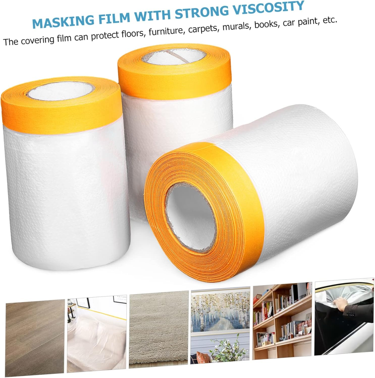 6 Rolls Dust Protection Masking Tape Self-Adhesive Covering Films for Painting Carpet Car Easy to Cut image number 5
