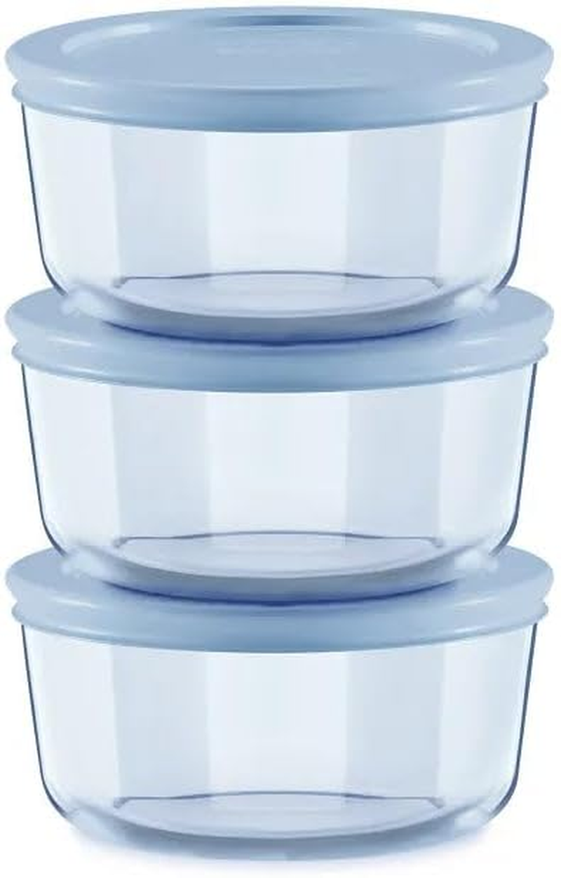 Pyrex Simply Store round Tinted Glass Food Storage 6-Piese Set, Blue, 2 Cup Capacity