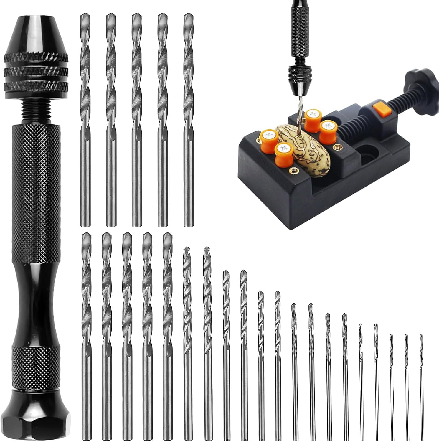 Hand Drill, Power Tools & Hand Tools, Pin Vise Ha Nd Drill Bits, 25Pcs Mini Twist Drill Bits Set, Pin Vise Rotary Tool for Wood Jewelry Plastic Power Tool. for Metal Wood, Model Making image number 3