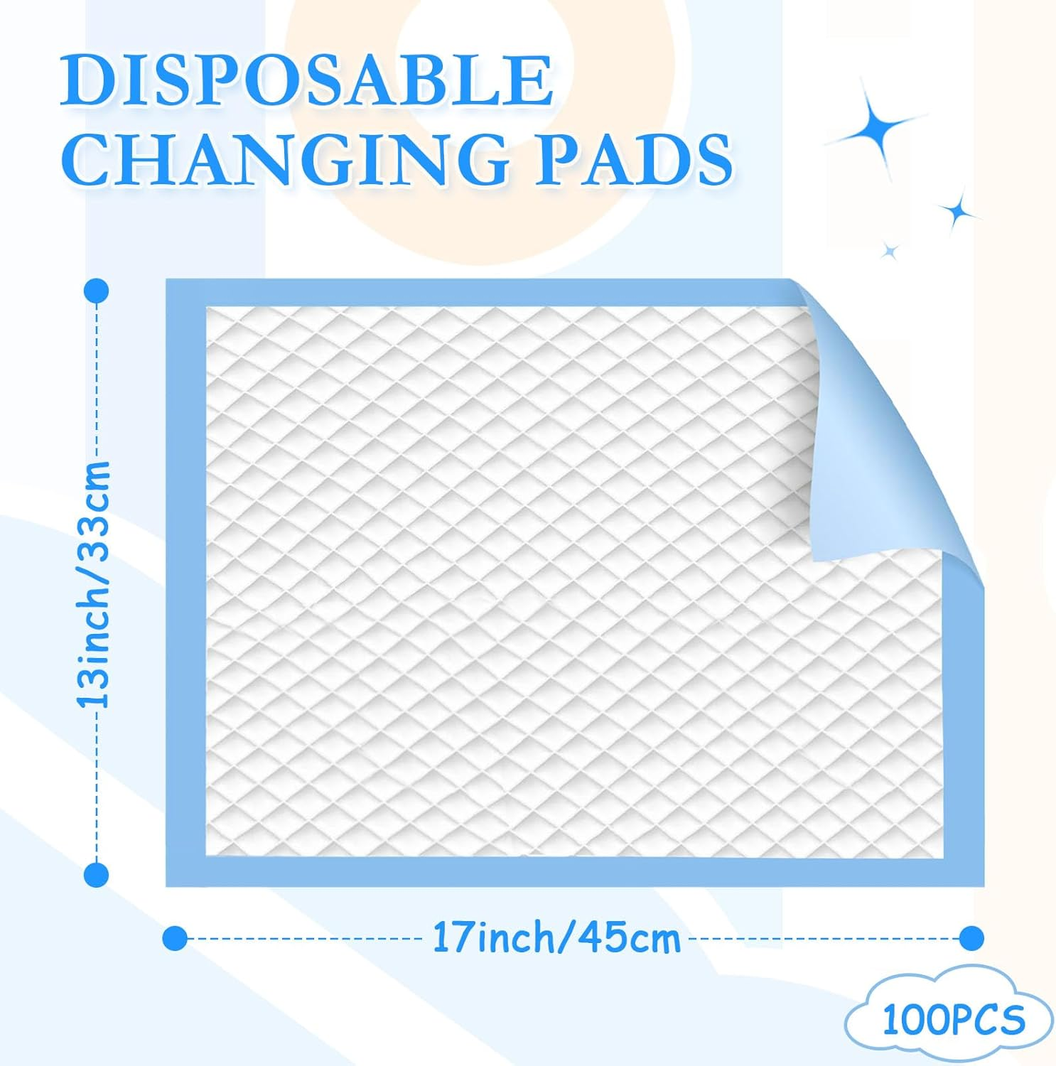 100 Pack Disposable Changing Pads for Baby - Waterproof Portable Diaper Changing Pad - Newborn Pads Soft Breathable Waterproof Leak Proof Quick Absorb Drying Protector Mat - 17 X 13 Inches image number 6