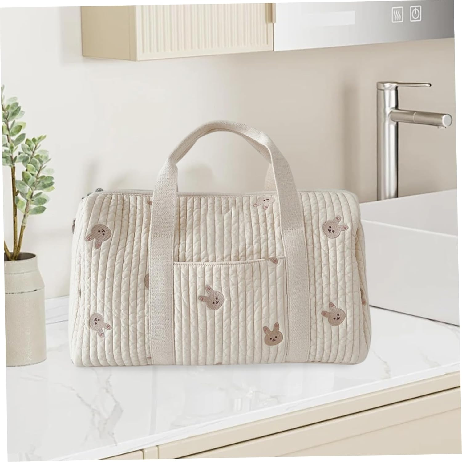 Diaper Bag, Crossbody/Tote Cute Cotton Quilted Duffle Bag with Removable Strap, Large Capacity for Walking Shopping Picnics Travel, Diaper Tote image number 2