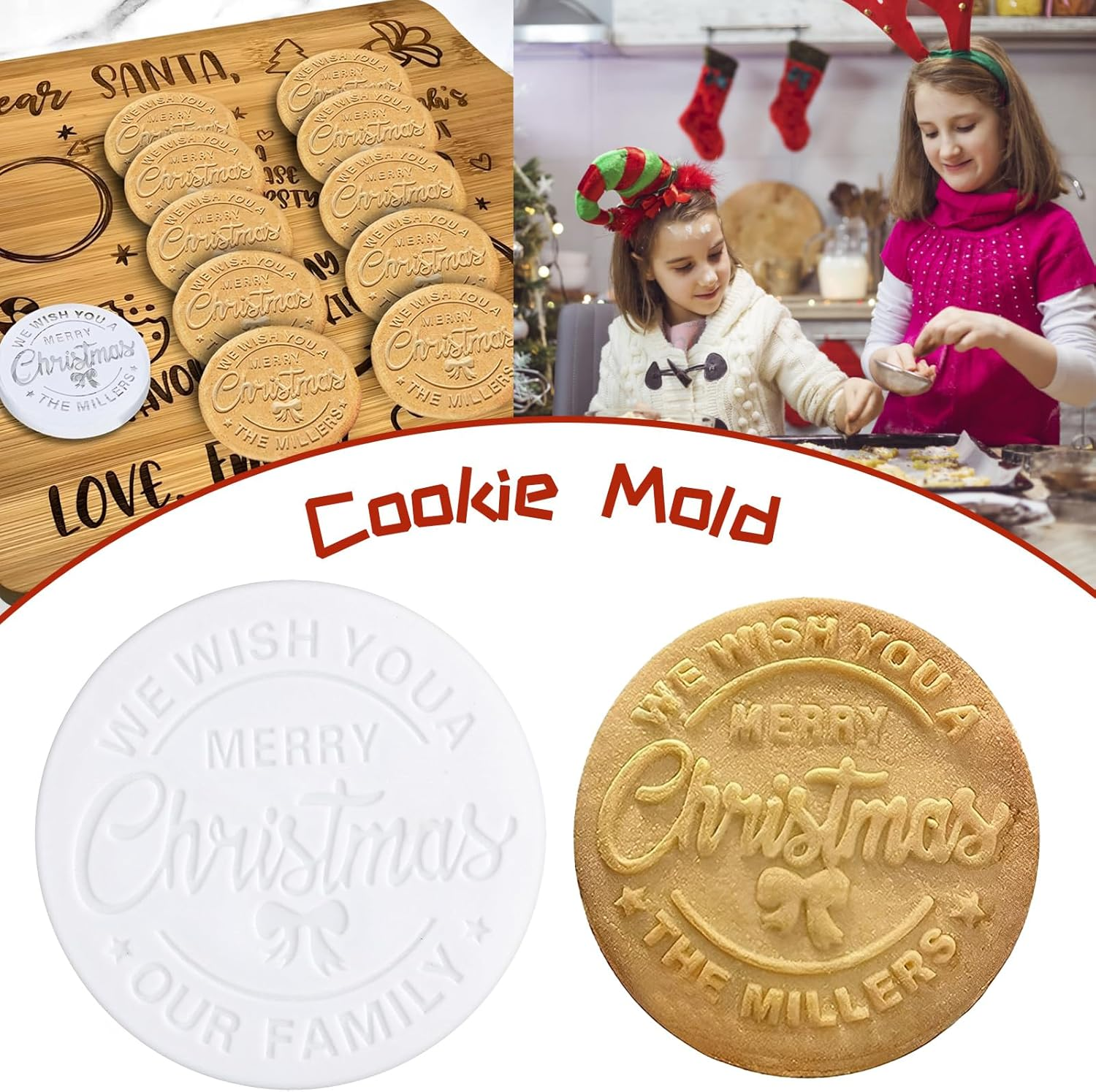 Christmas Cookie Stamp, Christmas Cookie Mold with Unique 3D Raised Design, Merry Christmas Stamp, Suitable for Fondant round Cookie Baking Stamp Cupcake Topper Biscuit Cutter image number 5