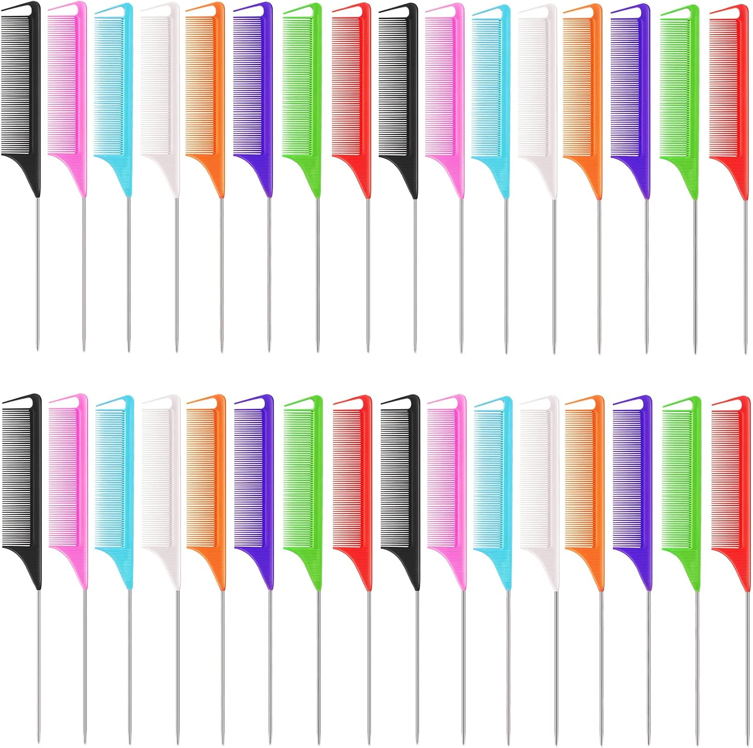 Virtue Morals 32 Pieces Carbon Fiber Hair Parting Comb Rat Tail Comb Stainless Steel Pintail Comb anti Static Heat Resistant Hairdressing Comb for Braids Hair Cutting Hairdressing Styling Tools (Multicolor )&hellip;