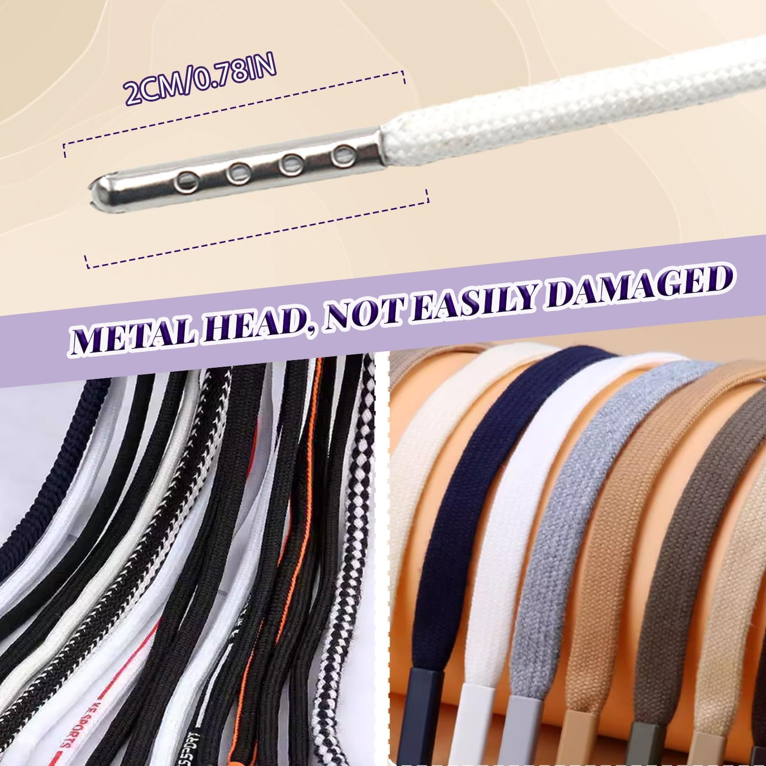 WALWAL 1 Pcs 51 Inch Replacement Drawstrings Cotton Drawstring Cord, Suitable for Sweatpants Hoodies Shorts(White, Metal Rope Head) image number 2