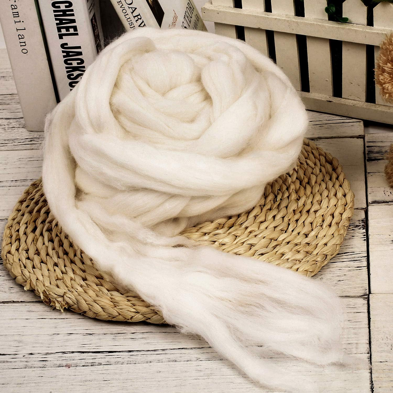 Felting Wool 250G Core Wool for Needle Felting, White Felting Wool Packs Clearance Natural Wool Roving for DIY Crafts image number 6