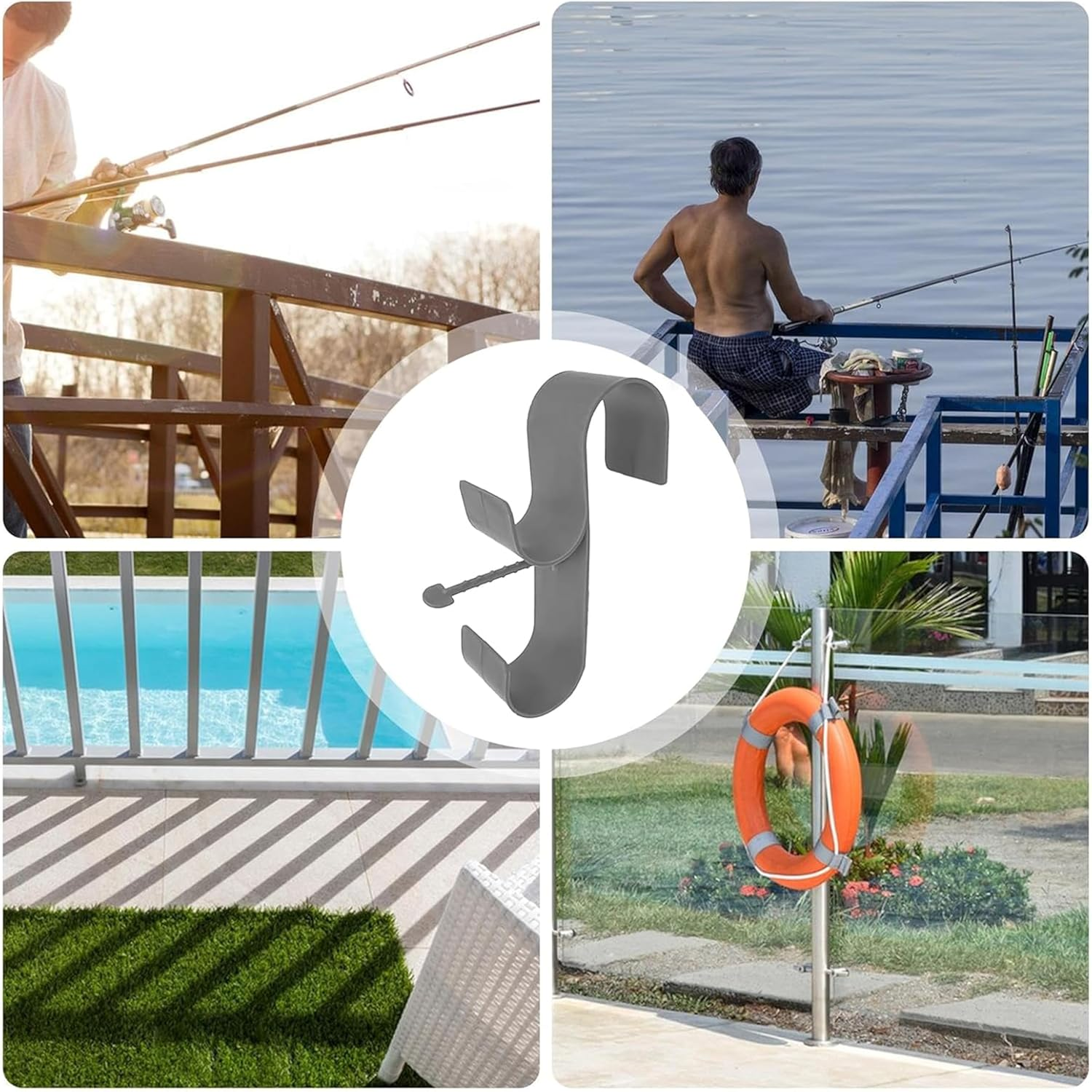 2 Pack Heavy Duty Pool Pole Hanger - Adjustable Telescopic Hook for Skimmer Nets & Brushes,Space Saving above Ground Pool Accessories (Grey) image number 6