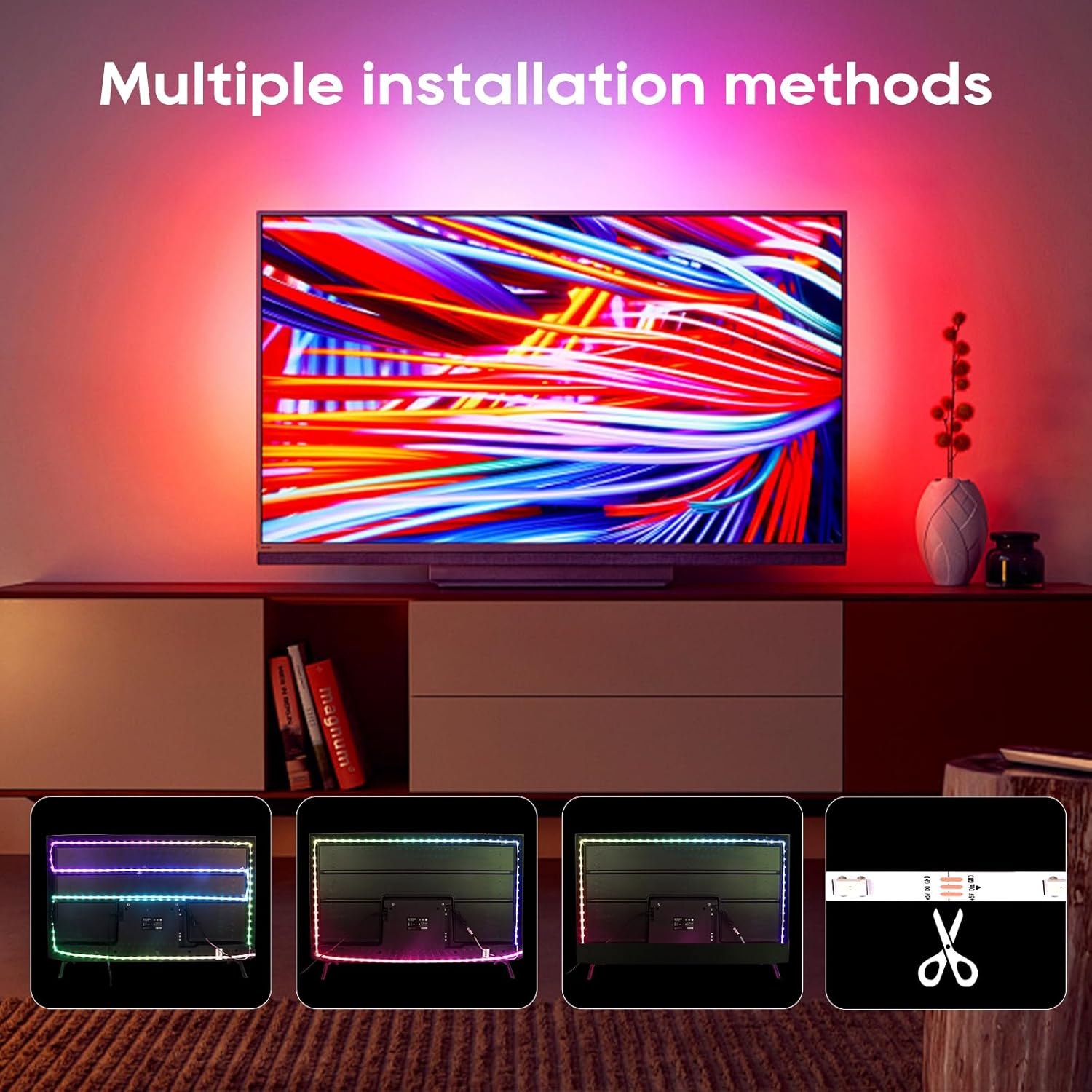 Liwqolx 4M LED TV Strip, RGBIC LED Strip Light for 50-70 Inch TV, Smart LED Strip with APP and 2.4G RF Remote Control, USB Integration IC Lighting for Bedroom/Christmas Decoration