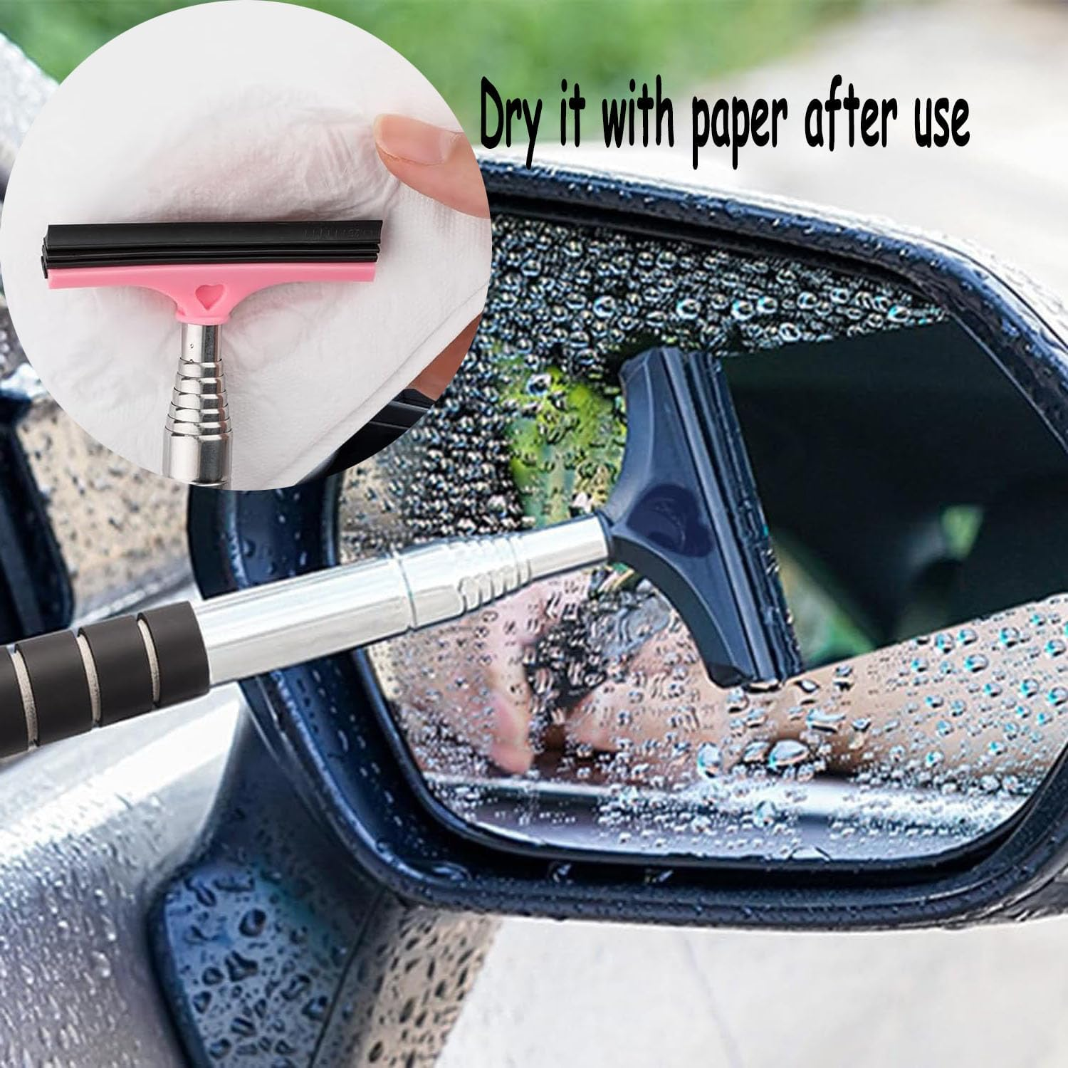 3 Pcs Car Side Mirror Squeegee,Retractable Rearview Wiper,Auto Glass Squeegee for Rainy Foggy Weather,Portable Cleaning Tool for All Vehicles,Windshield Cleaner with Long Handle for Windows image number 6