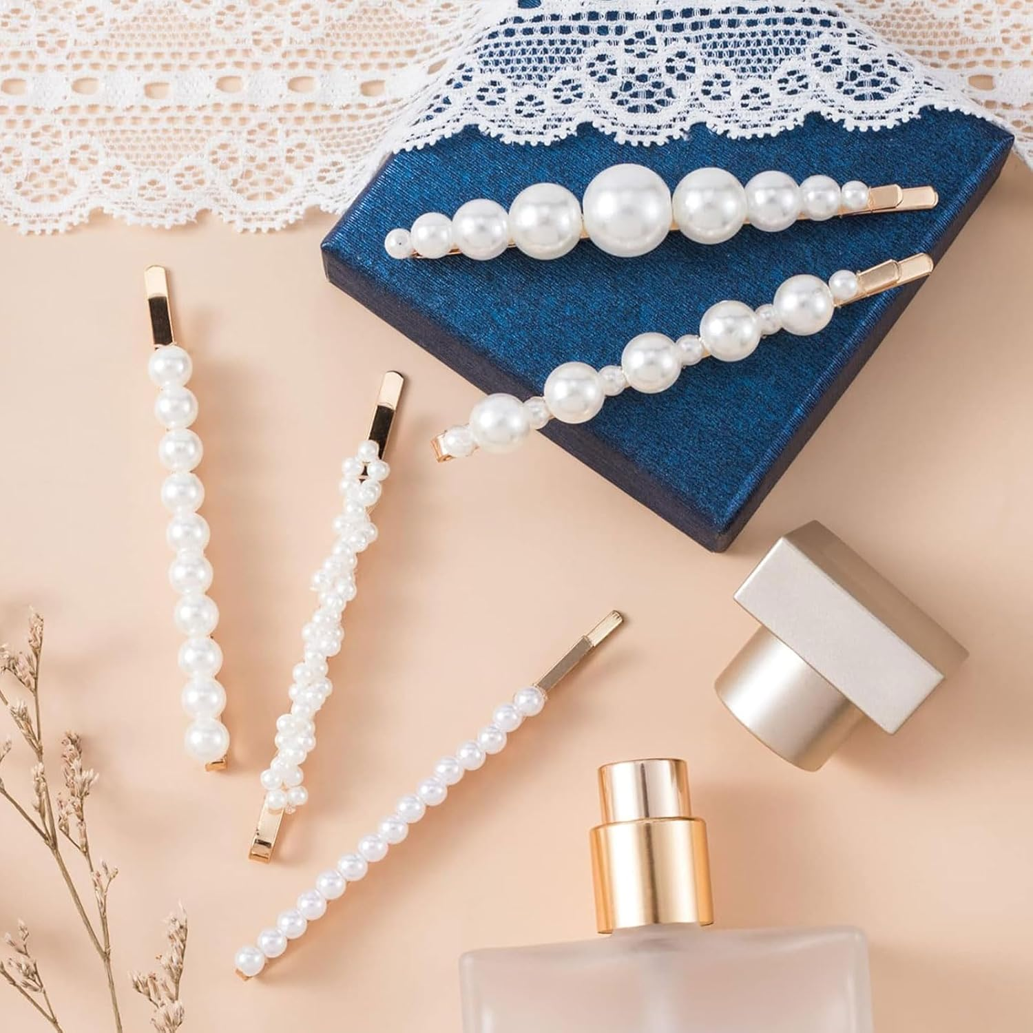 TELAIN Vintage Pearl Bobby Clips, Set of 5 with Different Designs, Retro Hair Accessories for Everyday, Parties and Special Occasions image number 4