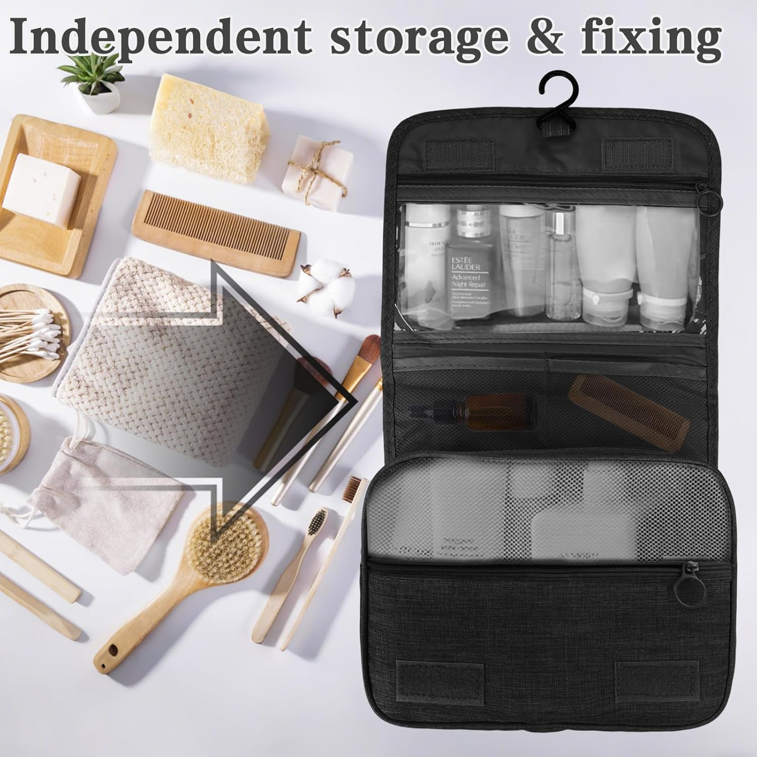 Viiotu Hanging Toiletry Bag Foldable, Travel Toiletry Bag with Hook &ndash; Waterproof Makeup Bag Organizer, 4-Layer Portable Toiletries Bag for Travel Essentials (Black) image number 5