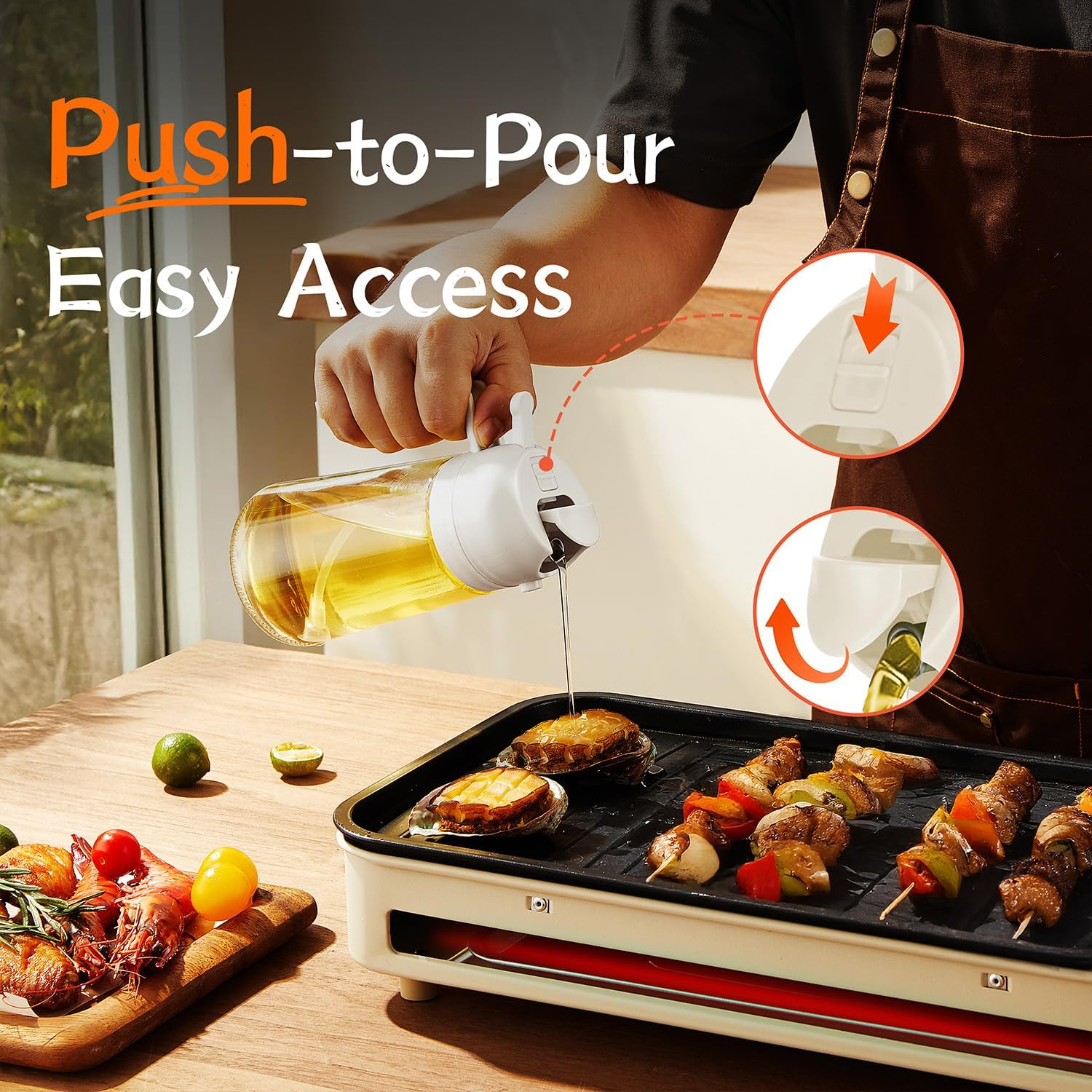 Trendplain 16Oz/470Ml Olive Oil Dispenser - 2 in 1 Olive Oil Spray Bottle for Cooking, Kitchen Tools, Air Fryer, Salad, and BBQ - White image number 6