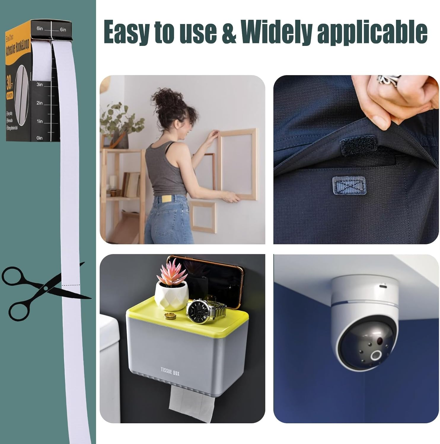 30Ft X 1 Inch Hook and Loop Strips with Adhesive, Double Rolls of Heavy Duty Self Adhesive Tape with Backing, Nylon Self Adhesive Tape for Home Office School and Crafting (2.5Cm*9M/1In*30Ft-White) image number 5