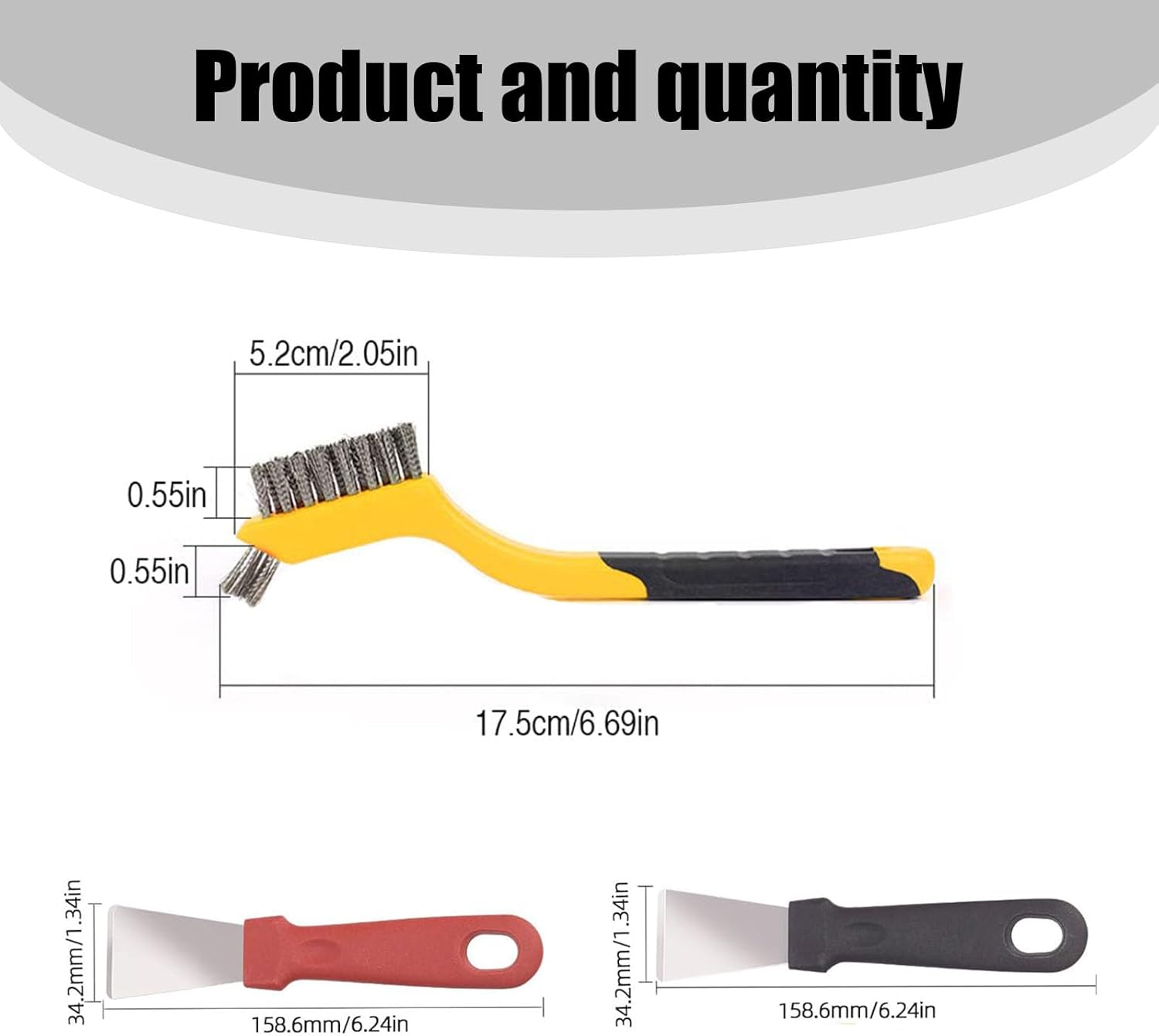 Wire Brush Set 5Pcs - Nylon/Brass/Stainless Steel Bristles with Curved Handle Grip,Rust Removal,Grill Cleaner,Paint Scrubbing Double-Ended Cleaning Brush and Picks Set image number 4