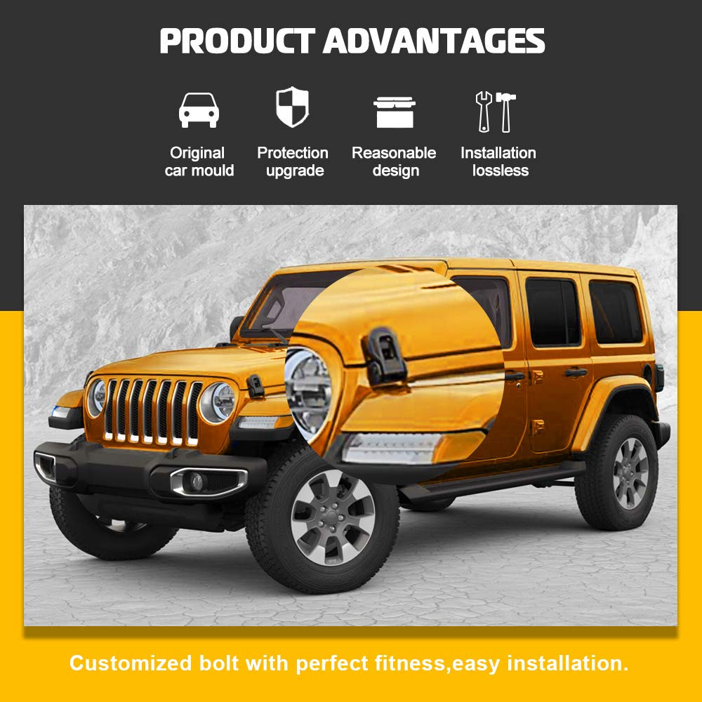 Jeep Hood Latch Locking for 2007-2018 Jeep Wrangler JK JL Original Black Stainless Steel Hood Catches Kit for Passenger and Driver Side Jeep Accessories image number 4