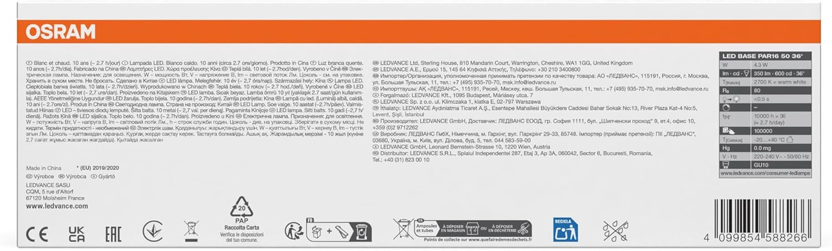OSRAM LED Base PAR16 4.3 W 827 GU10 image number 1