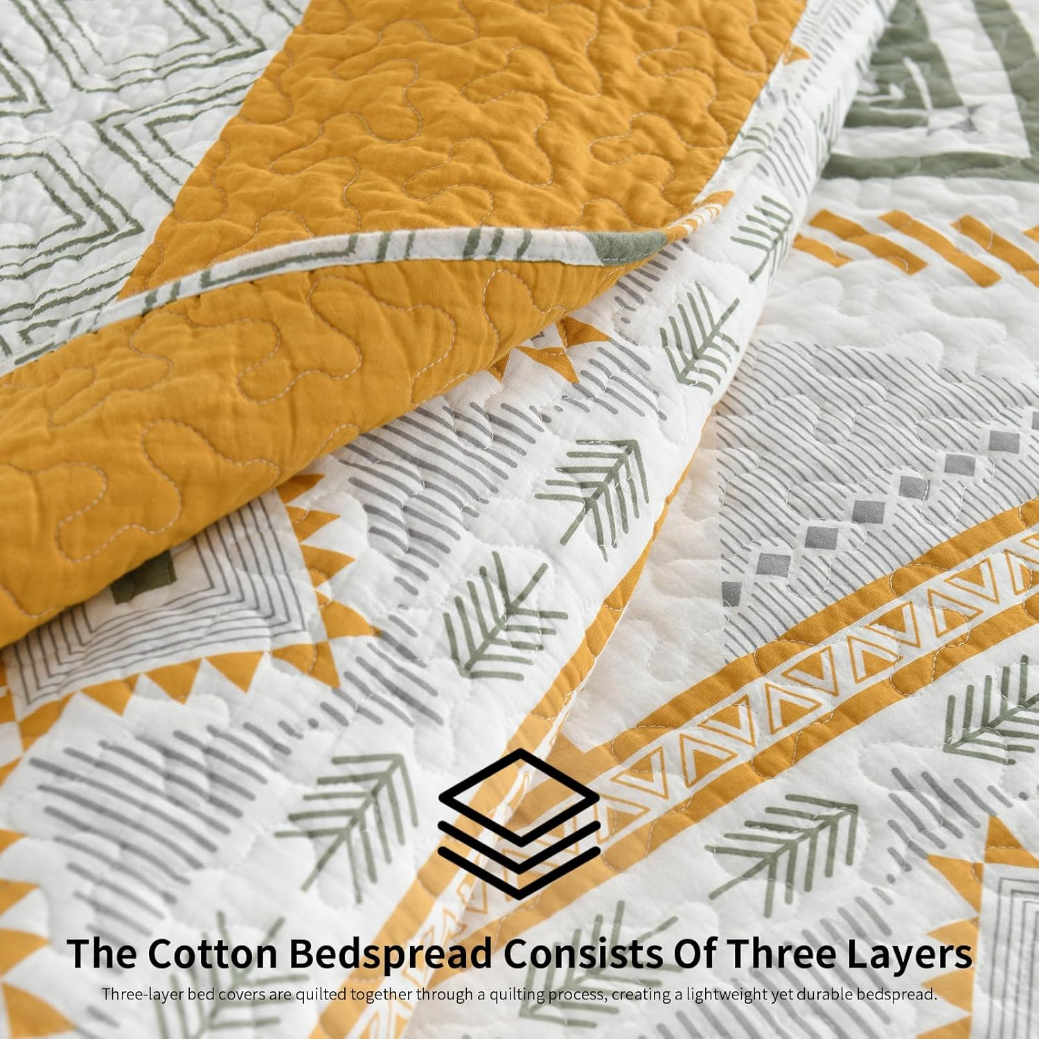 100% Cotton Quilted Bedspread Coverlet Set Queen Size, Lightweight Quilt with 2 Pillow Shams, Geometric Bedding Set Bed Blanket, Orange image number 2