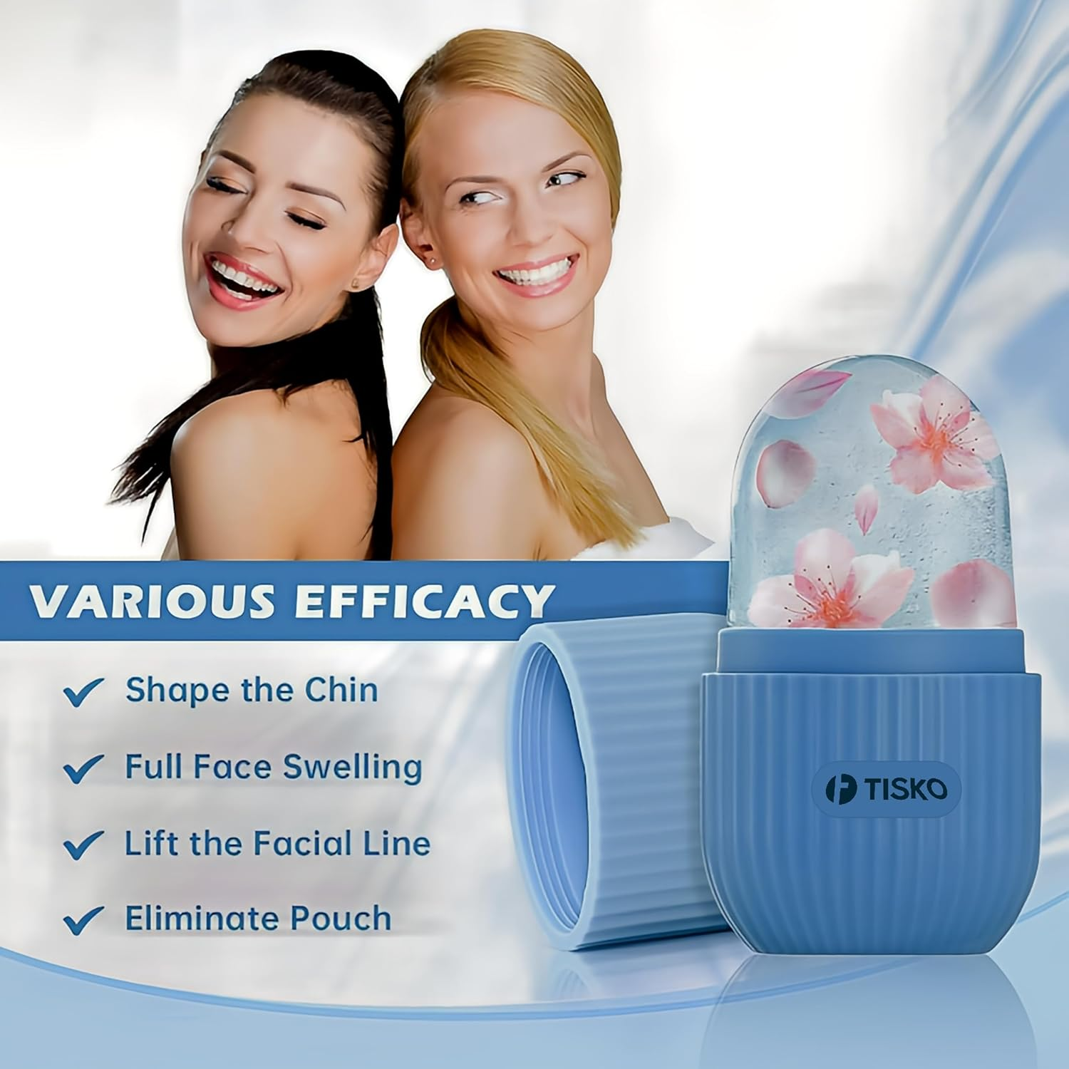 Tisko Ice Cube Roller Massager for Face, Eyes and Neck Naturally Conditioning and Skin Care,De-Puff Eye Bags,Reduce Migraine Pain,Reusable Massage Silicone Ice Mold (Blue) image number 3