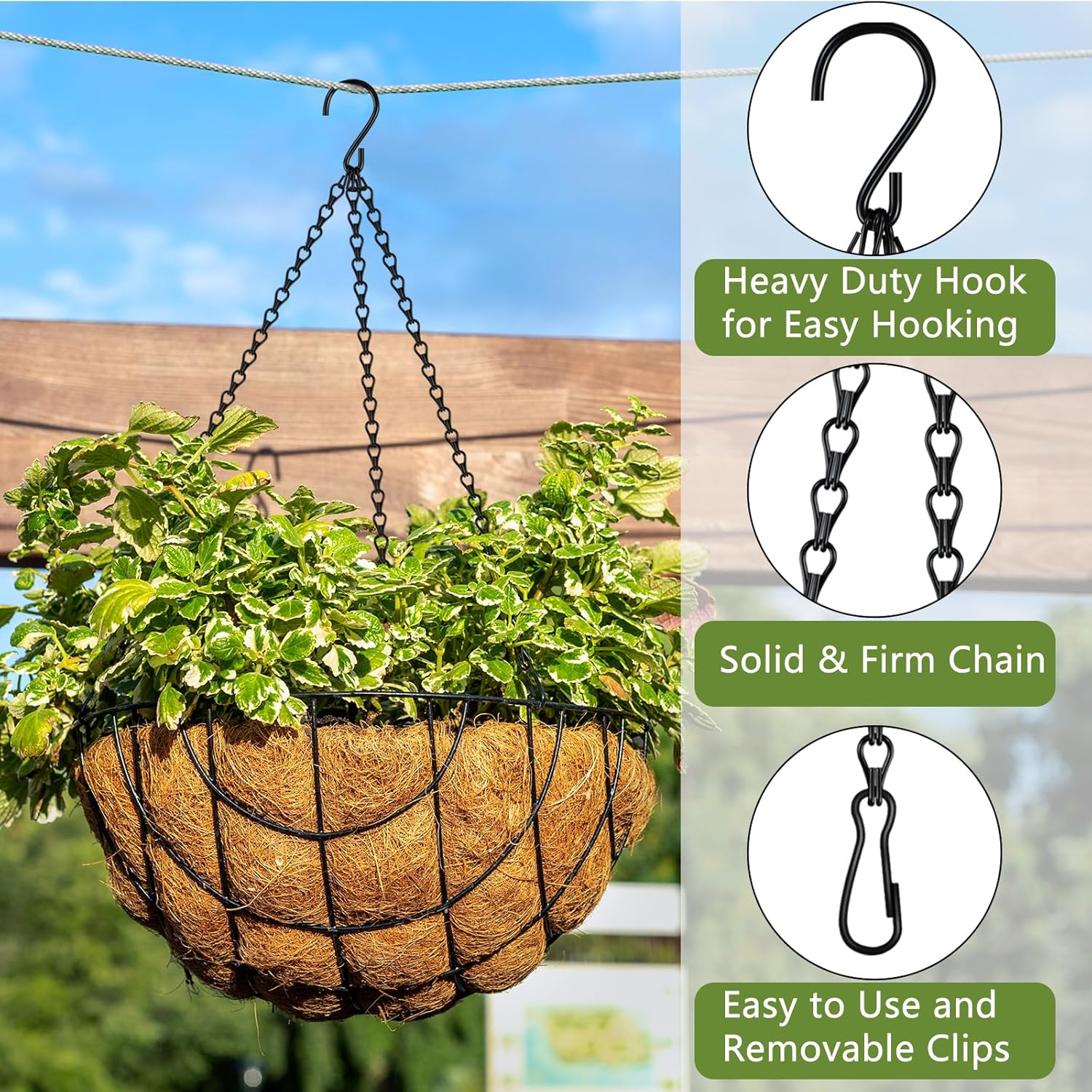4 Pack 18Inch Hanging Basket Chain,Black Hanging Chain with Hooks Flower Pot Chain Replacement Plant Hangers for Bird Feeders,Planters Wind Chimes and Decorative image number 2